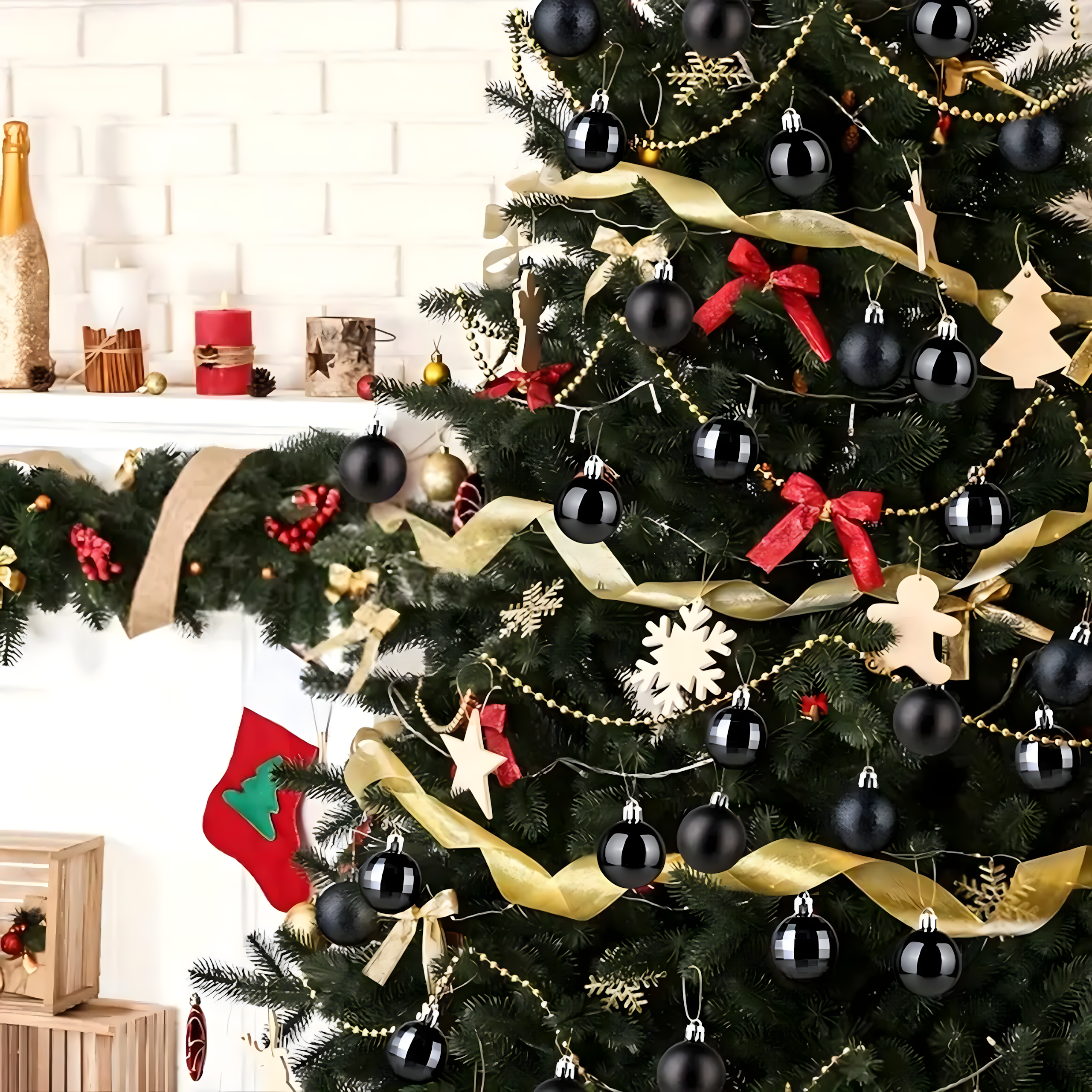 Zestaw 100 szt Bombek Choinkowych z Zawieszką na Choinkę Nietłukące Czarne - obrazek 11