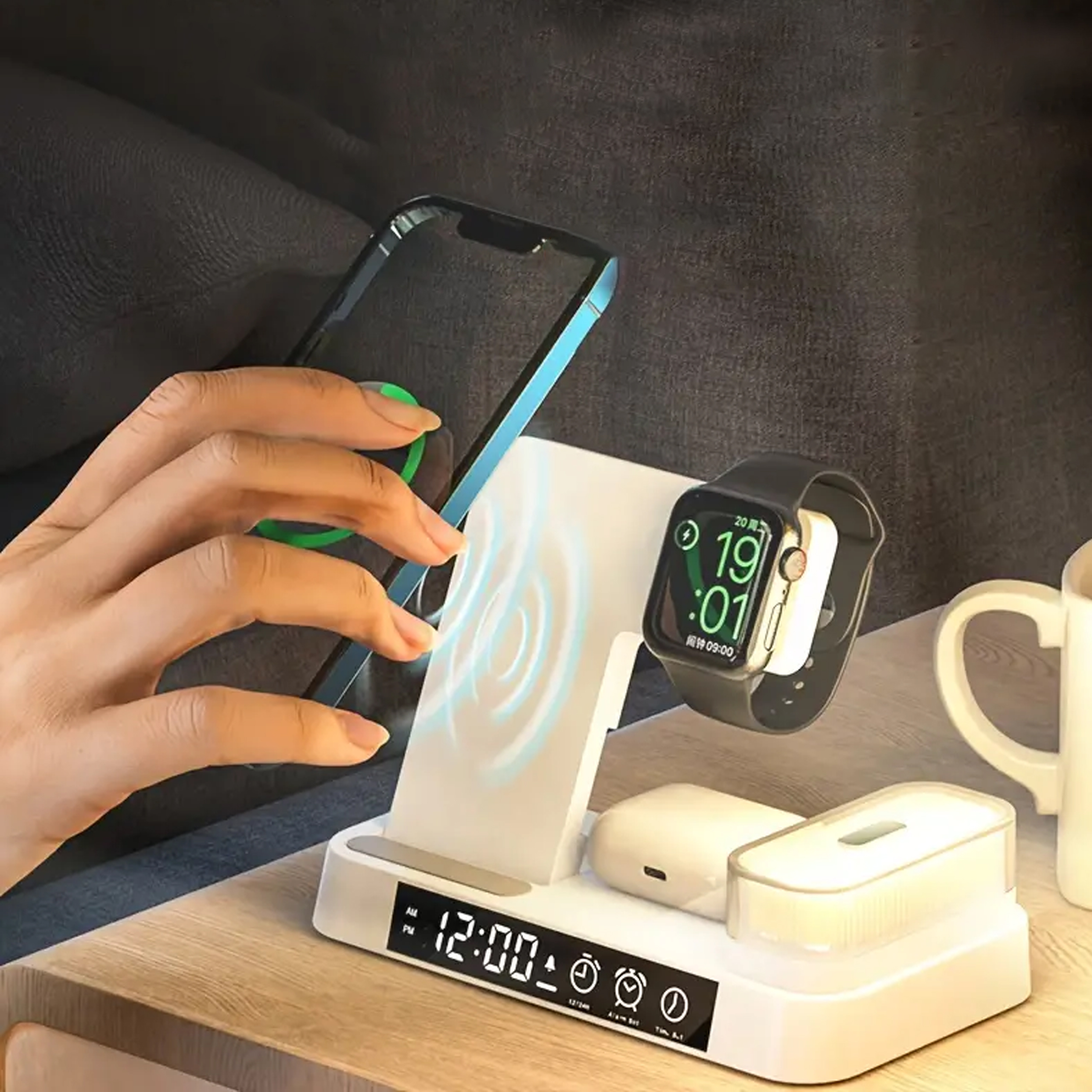 Ładowarka Indukcyjna Stacja Indukcja Bezprzewodowa 15W lampka Nocna 4w1 QI - obrazek 3