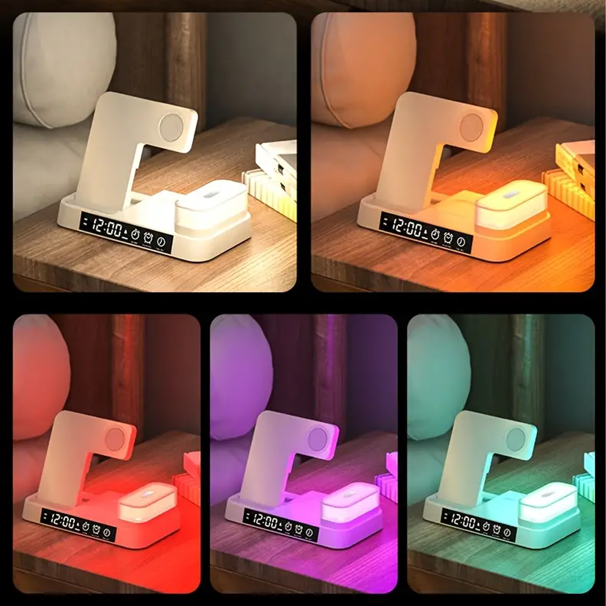 Ładowarka Indukcyjna Stacja Indukcja Bezprzewodowa 15W lampka Nocna 4w1 QI - obrazek 7