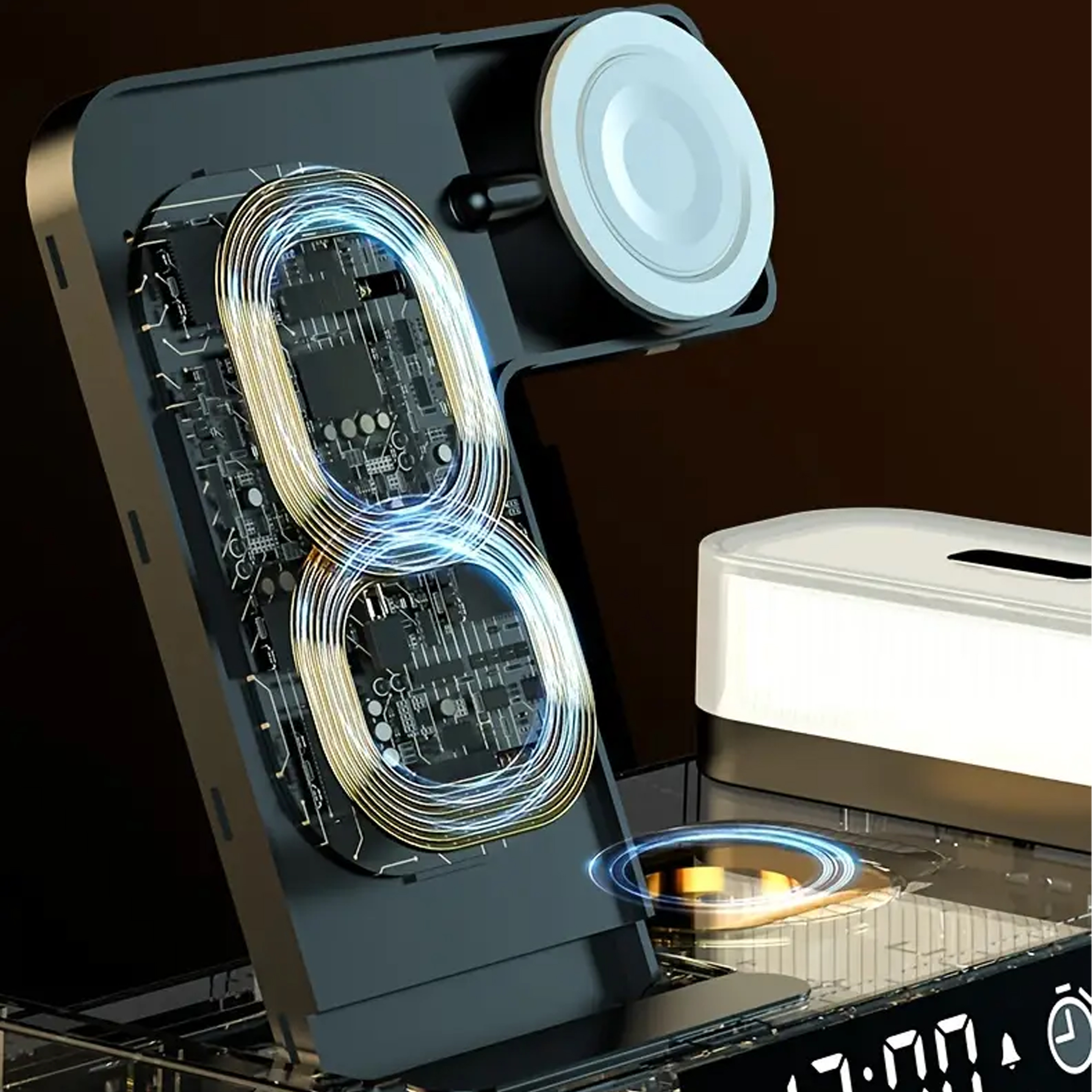 Ładowarka Indukcyjna Stacja Indukcja Bezprzewodowa 15W lampka Nocna 4w1 QI - obrazek 8