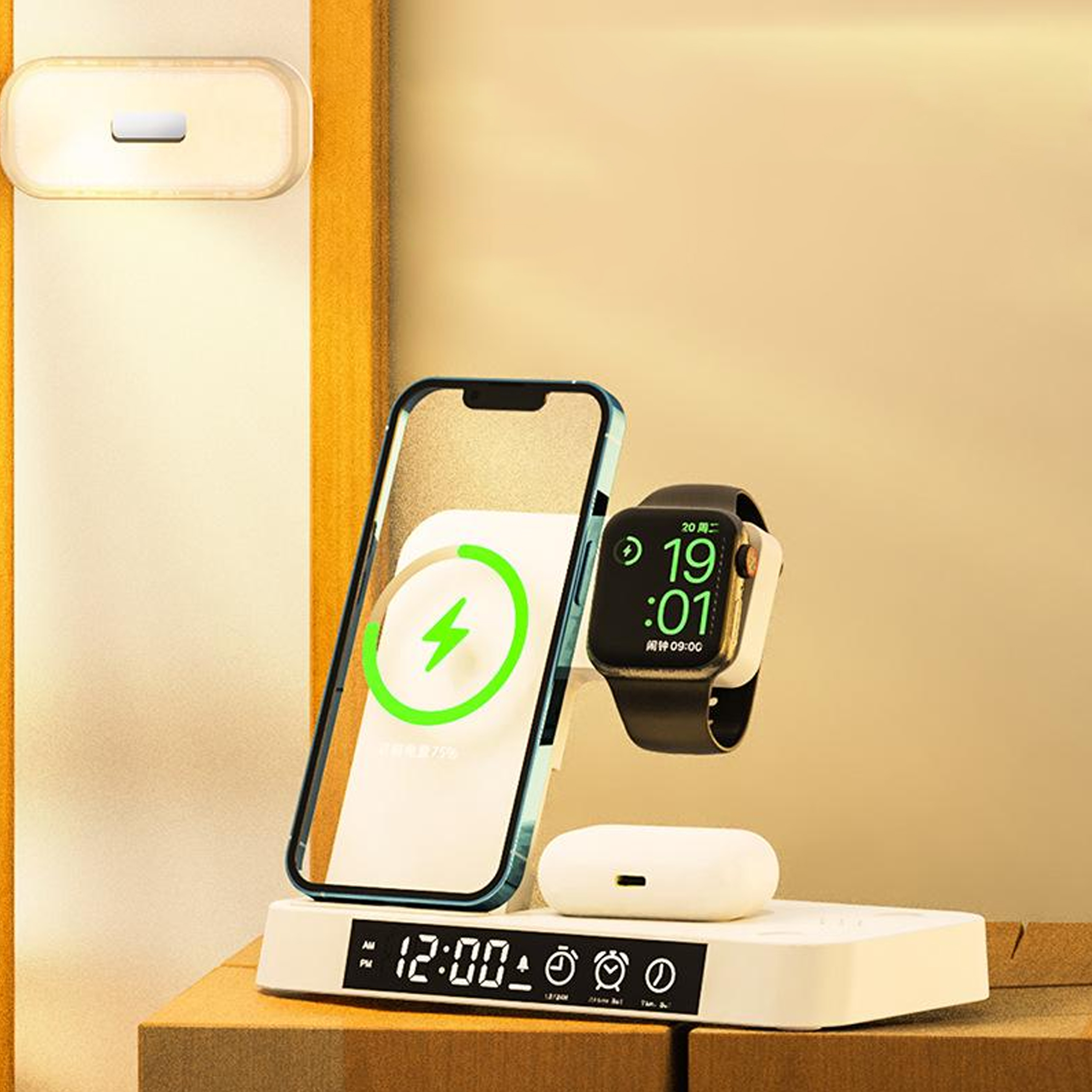 Ładowarka Indukcyjna Stacja Indukcja Bezprzewodowa 15W lampka Nocna 4w1 QI - obrazek 10