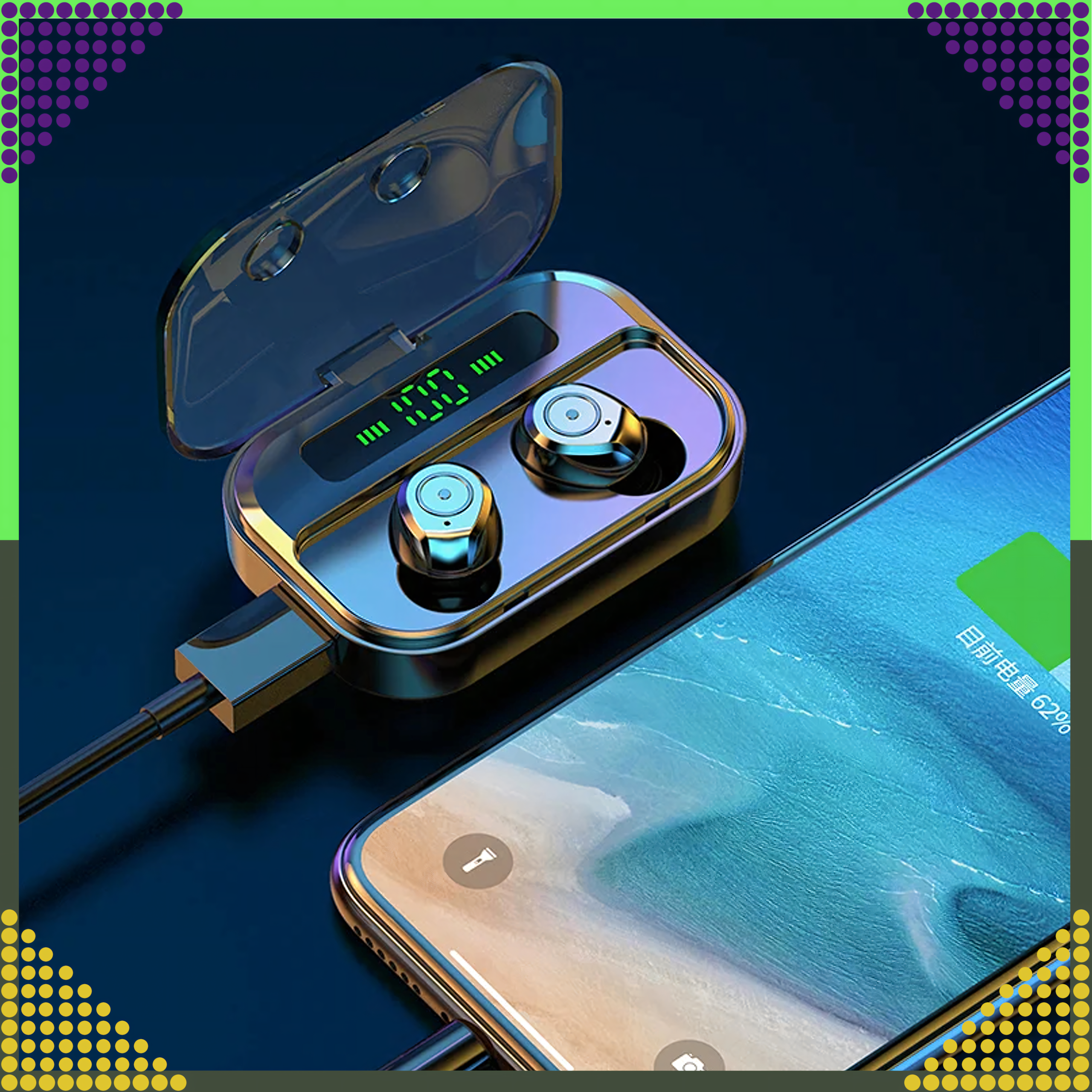 Słuchawki Bezprzewodowe Douszne Bluetooth Powerbank Dotykowe Etui BT + - obrazek 11