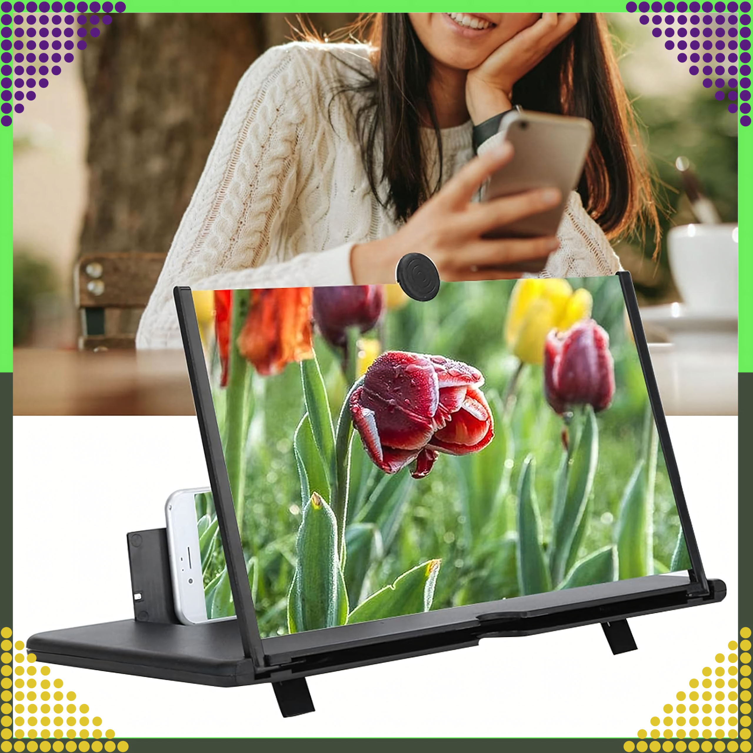 Lupa Szkło Stojak Ekran Powiększający do Telefonu Smartfona Podstawka - obrazek 4