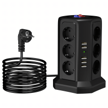 Listwa Zasilająca Stojąca Ochronna Odgromowa 12 Gniazd + 5 Portów Usb Reset