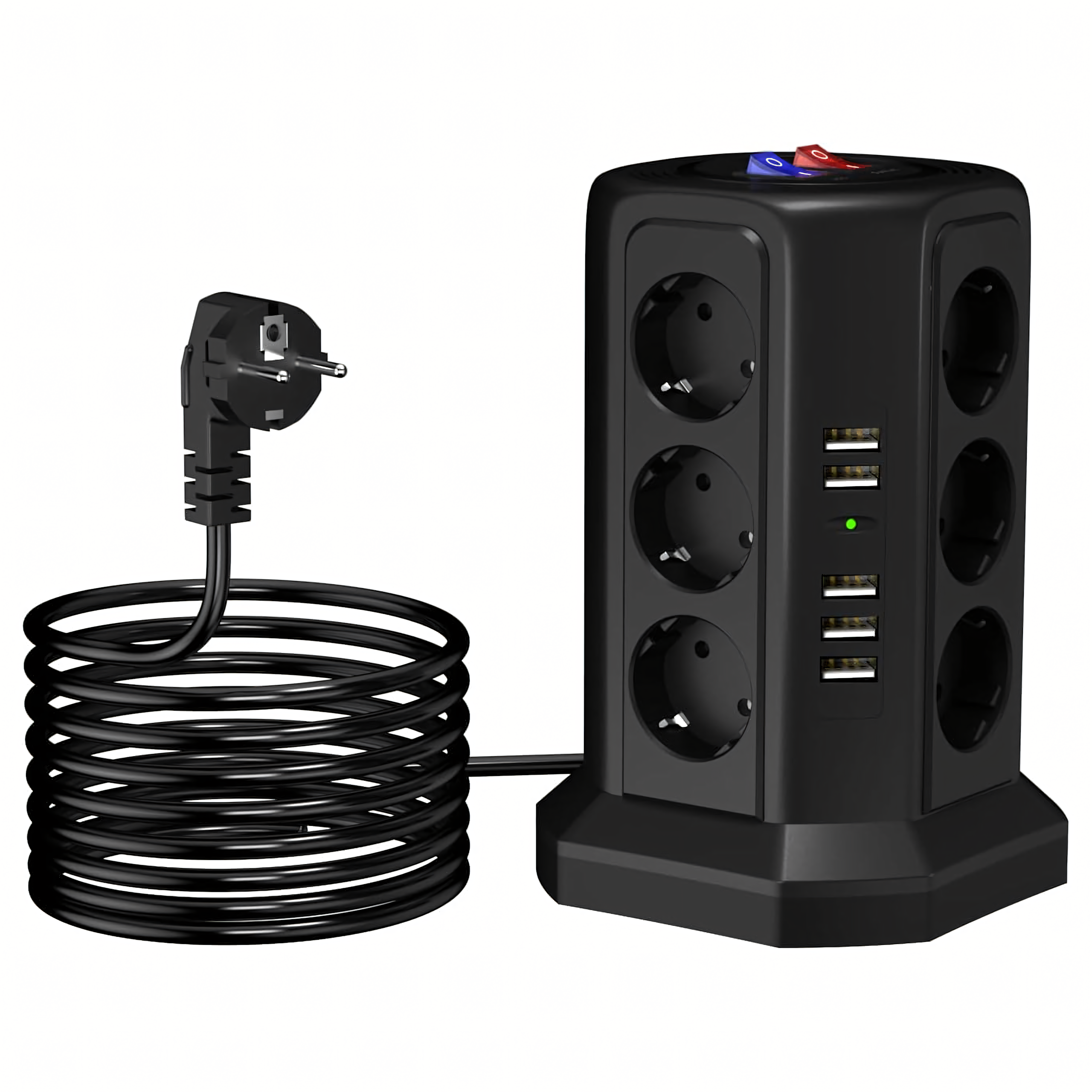 Listwa Zasilająca Stojąca Ochronna Odgromowa 12 Gniazd + 5 Portów Usb Reset