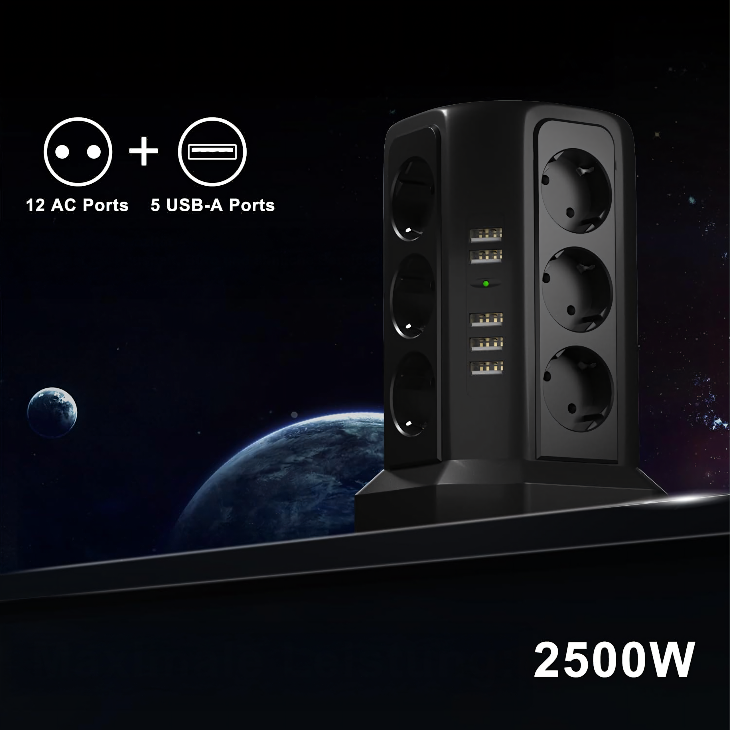 Listwa Zasilająca Stojąca Ochronna Odgromowa 12 Gniazd + 5 Portów Usb Reset - obrazek 4