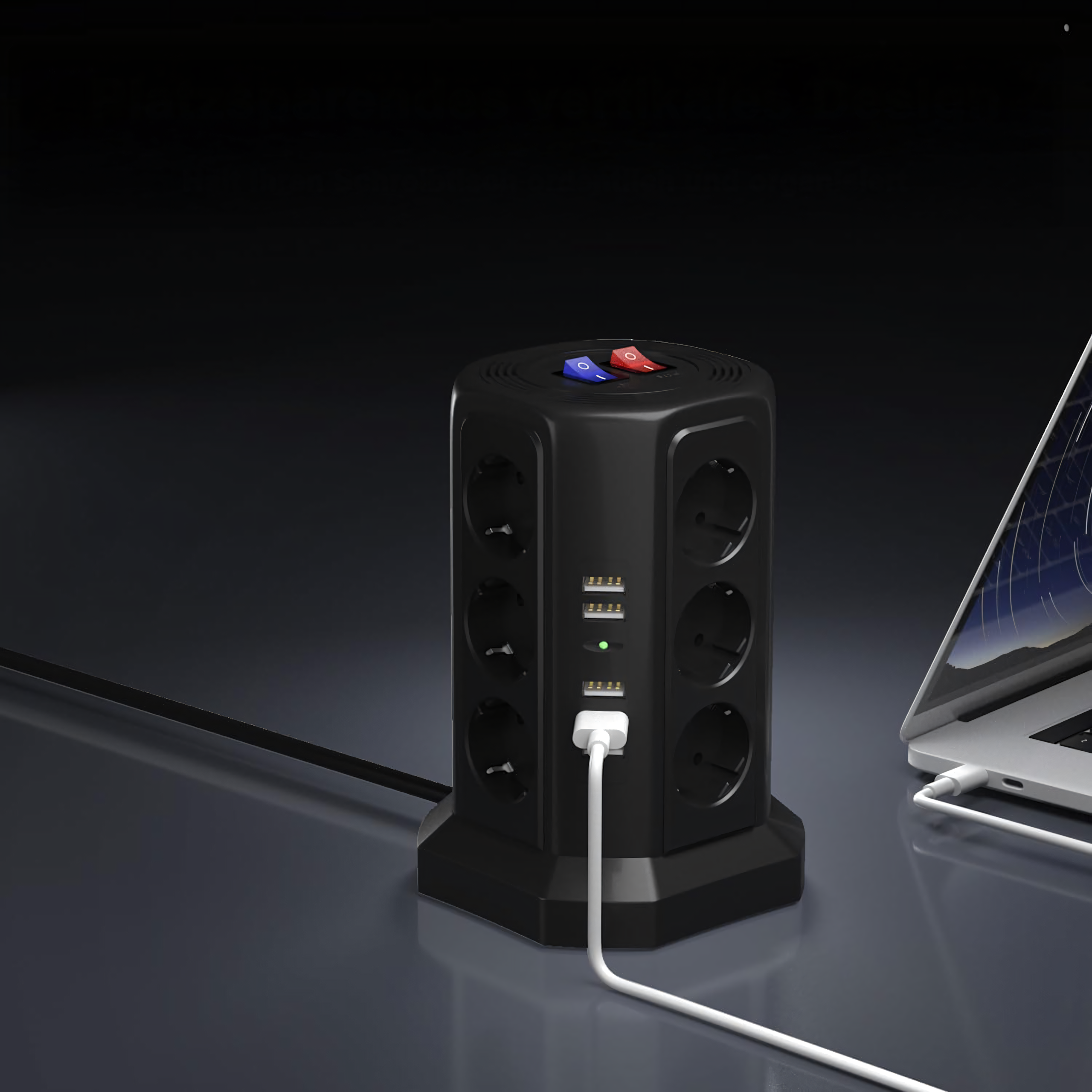 Listwa Zasilająca Stojąca Ochronna Odgromowa 12 Gniazd + 5 Portów Usb Reset - obrazek 5