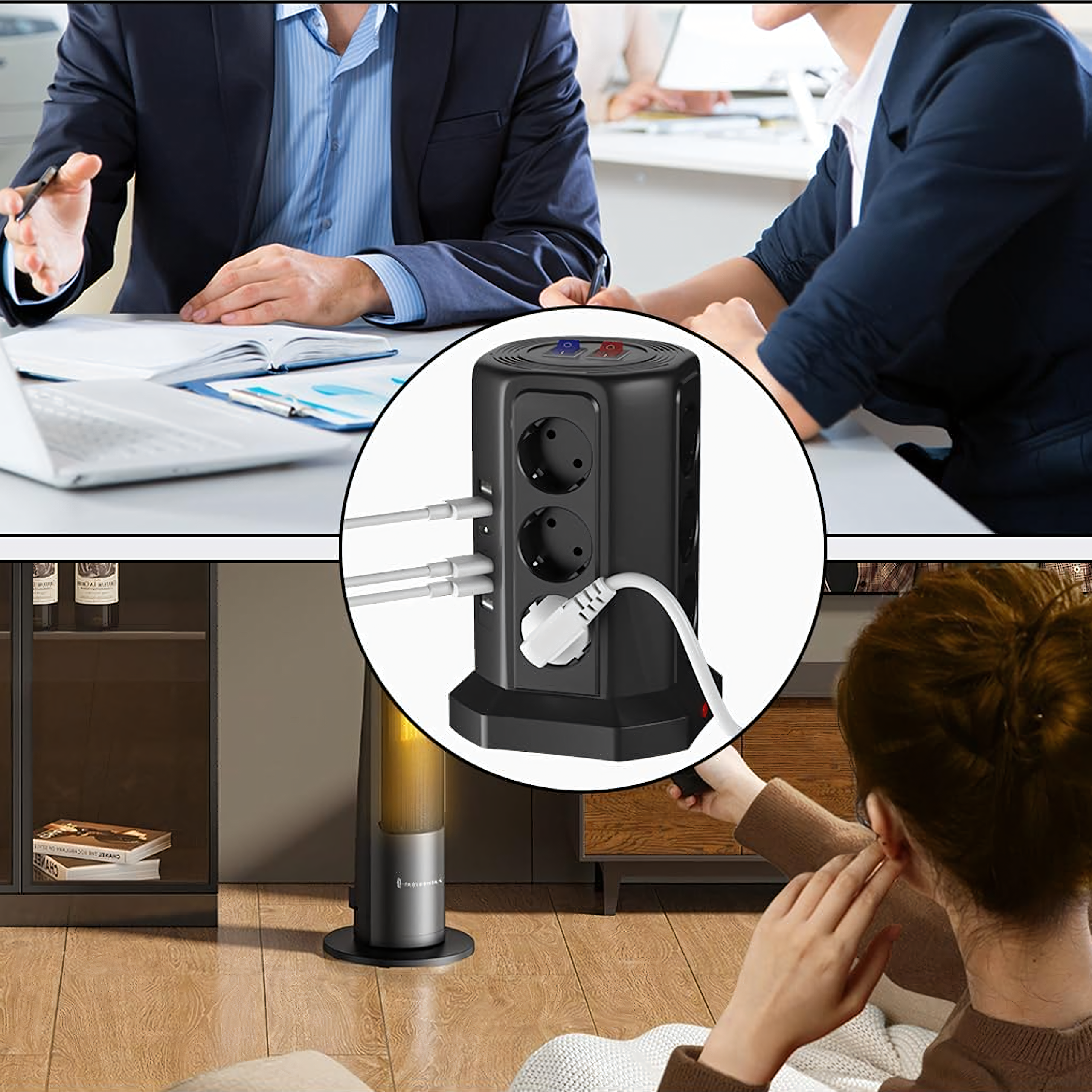 Listwa Zasilająca Stojąca Ochronna Odgromowa 12 Gniazd + 5 Portów Usb Reset - obrazek 6