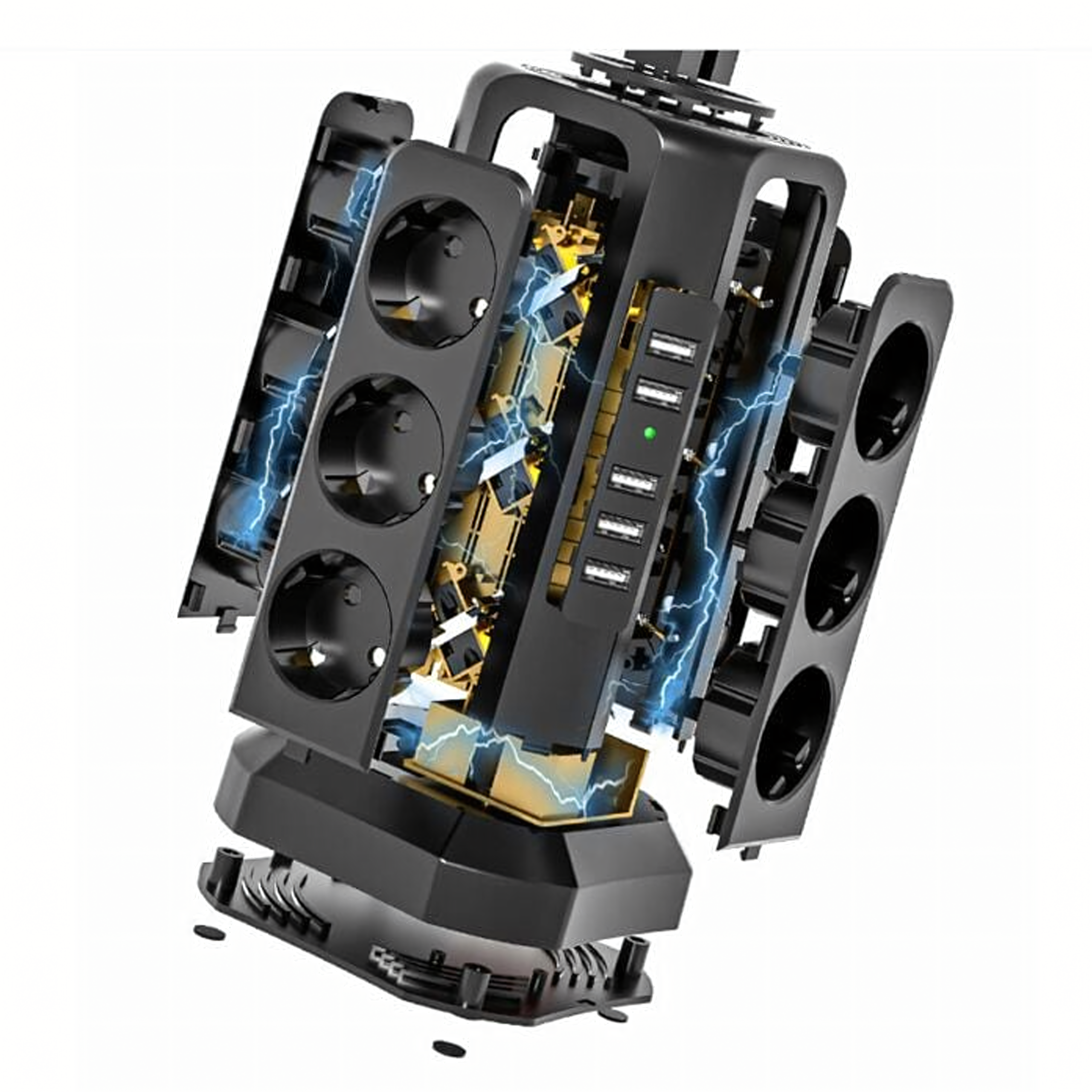 Listwa Zasilająca Stojąca Ochronna Odgromowa 12 Gniazd + 5 Portów Usb Reset - obrazek 8