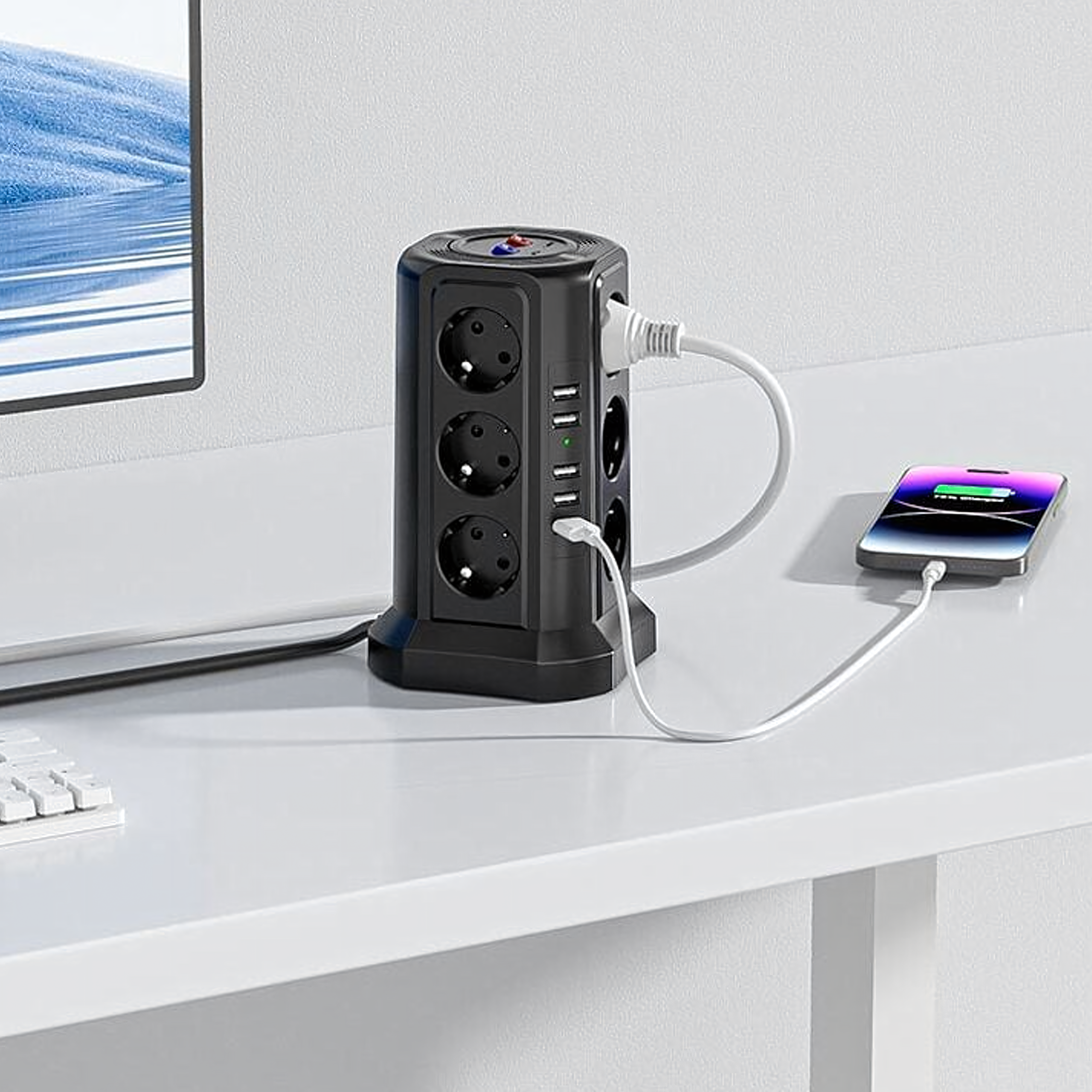 Listwa Zasilająca Stojąca Ochronna Odgromowa 12 Gniazd + 5 Portów Usb Reset - obrazek 9