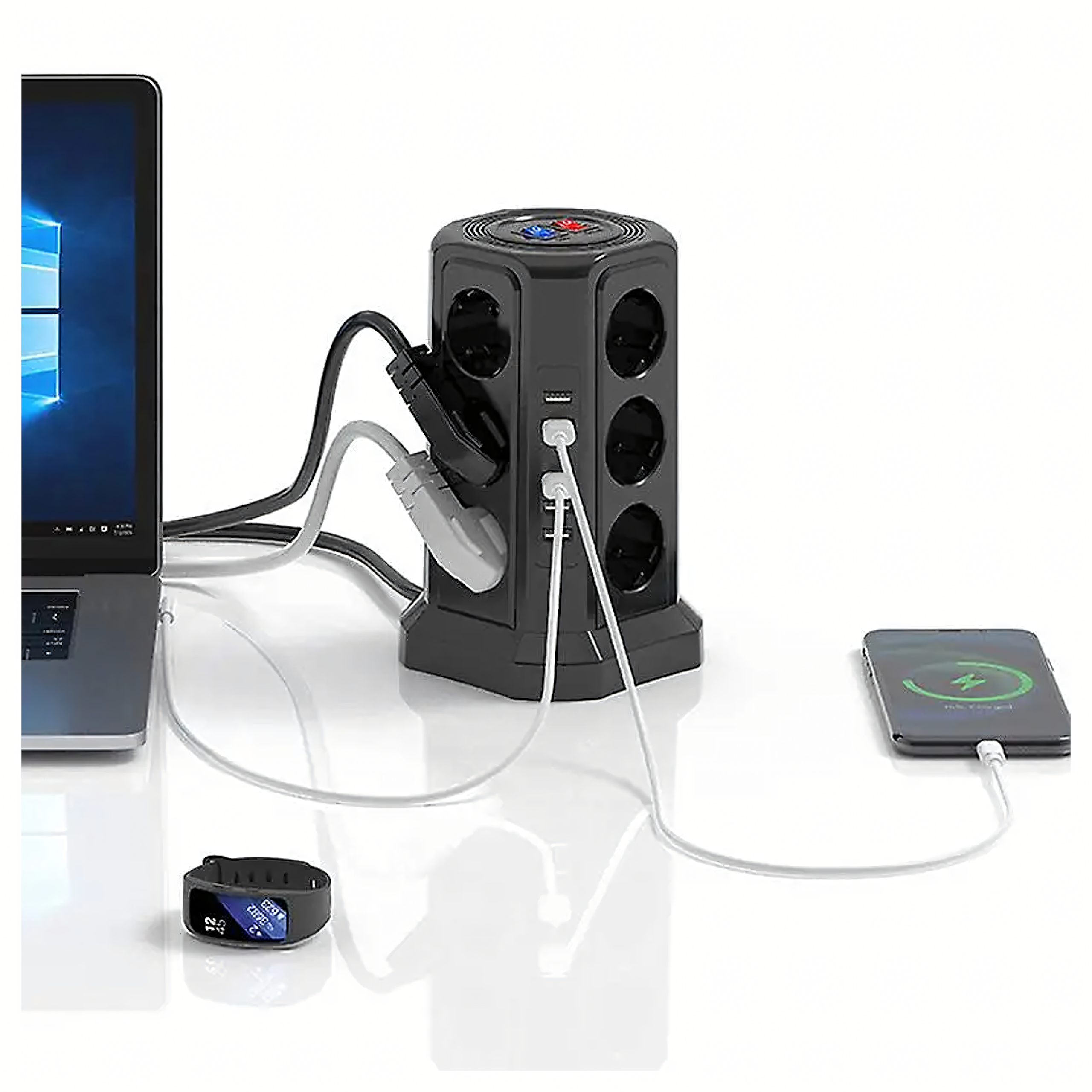 Listwa Zasilająca Stojąca Ochronna Odgromowa 12 Gniazd + 5 Portów Usb Reset - obrazek 10