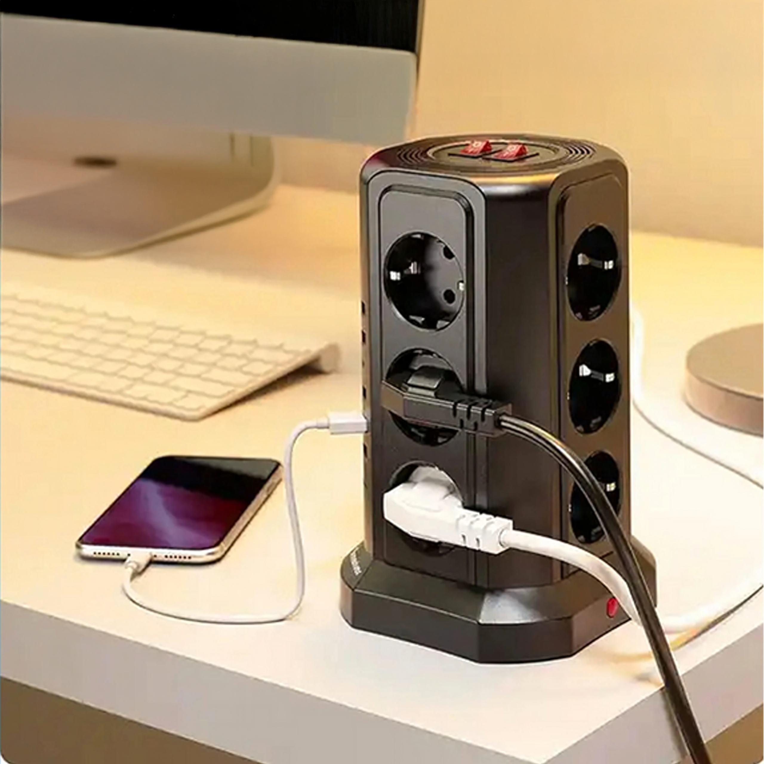 Listwa Zasilająca Stojąca Ochronna Odgromowa 12 Gniazd + 5 Portów Usb Reset - obrazek 11