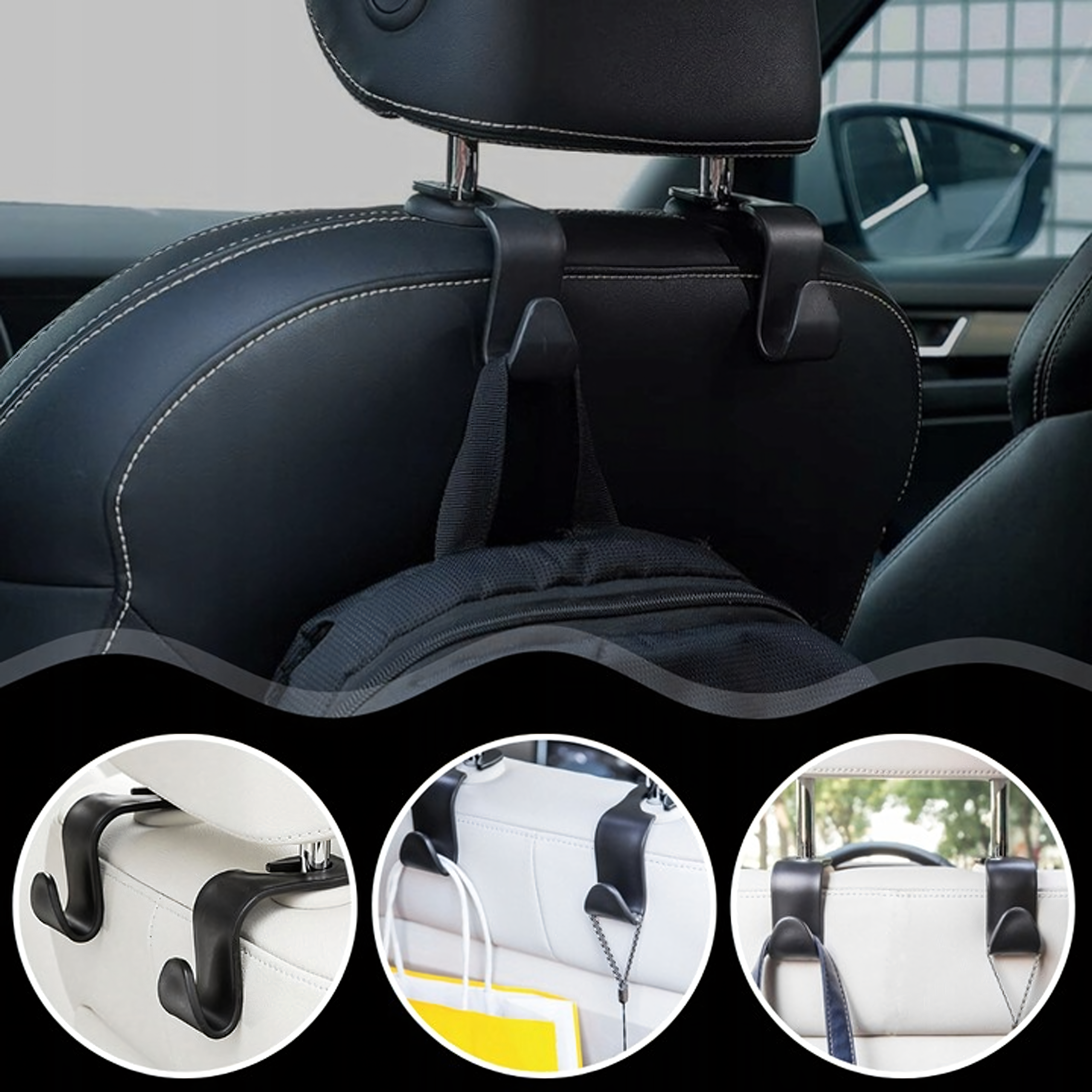 Zestaw 4 x Wieszak Hak Haczyk Uchwyt na Zagłówek Zakupy do Fotela Samochodu - obrazek 11