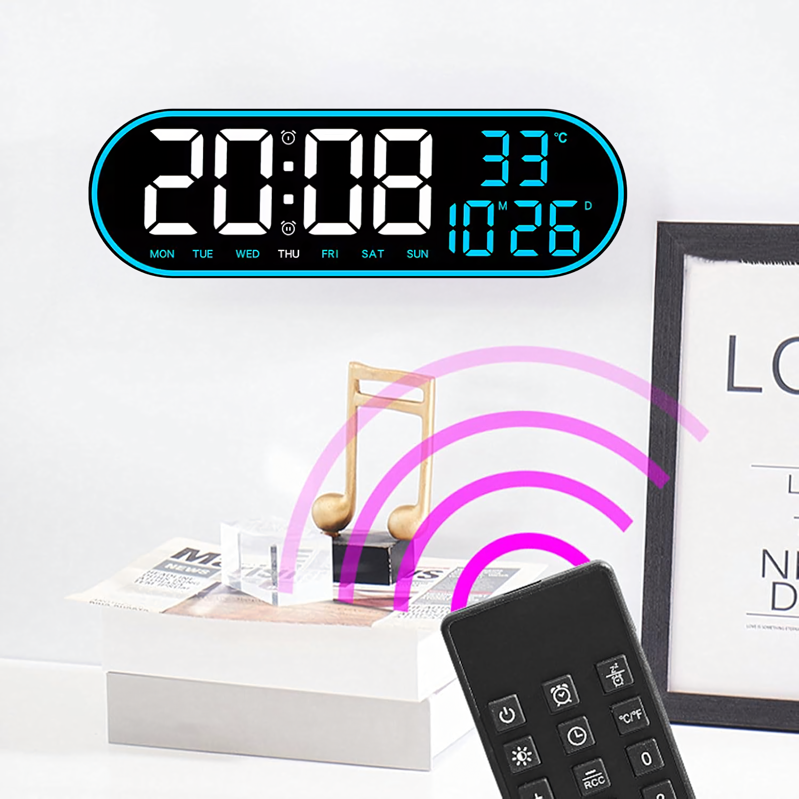 Zegar Ścienny Elektroniczny Cyfrowy Duży Led Temperatura Budzik 38 cm Pilot - obrazek 8