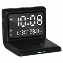 3w1 Zegar Budzik Cyfrowy Bezprzewodowa Ładowarka 15W Temperatura Lustro