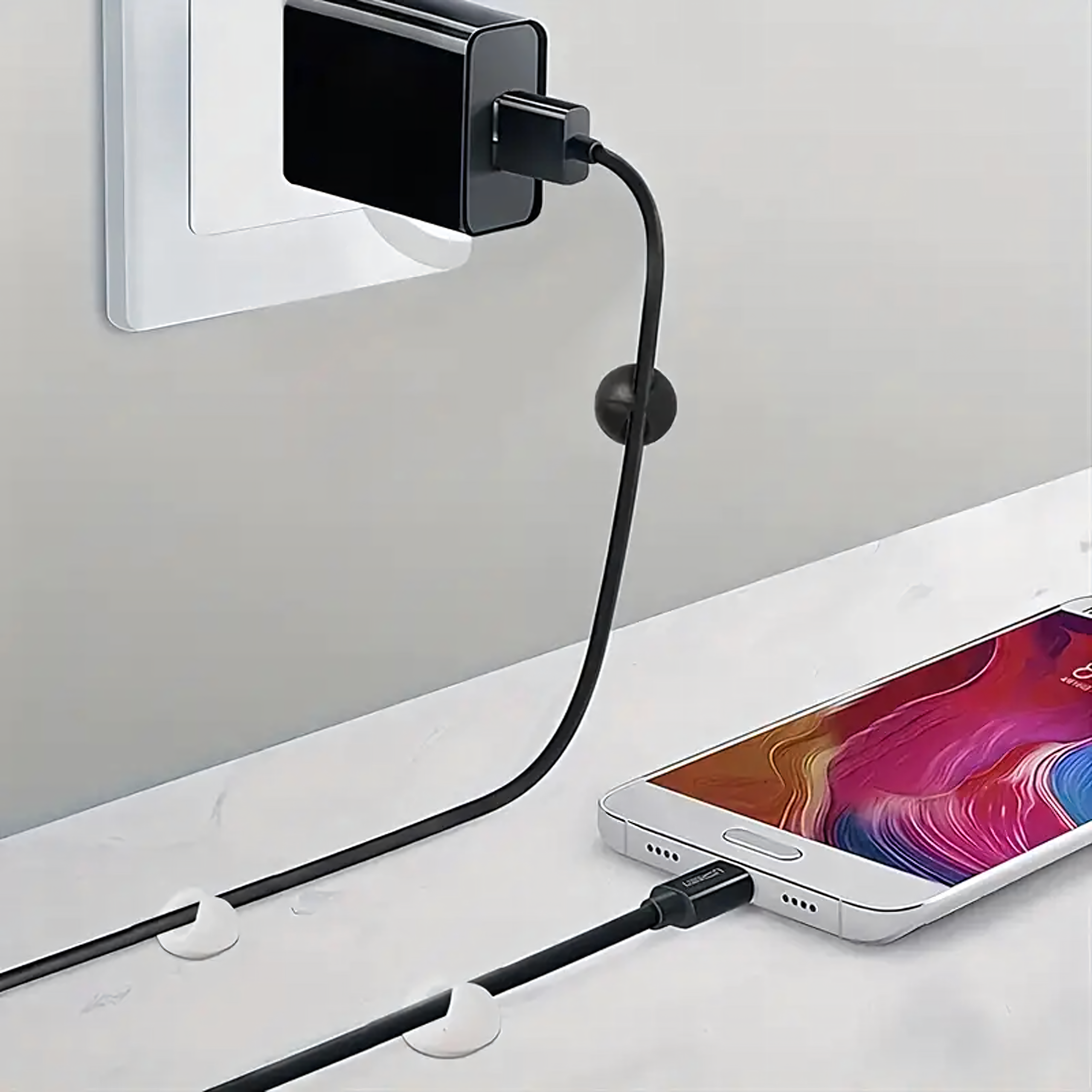 10 x Uchwyt Organizer Klips Wieszak do Kabli Przewodów Ozdób Mocny Biały - obrazek 4