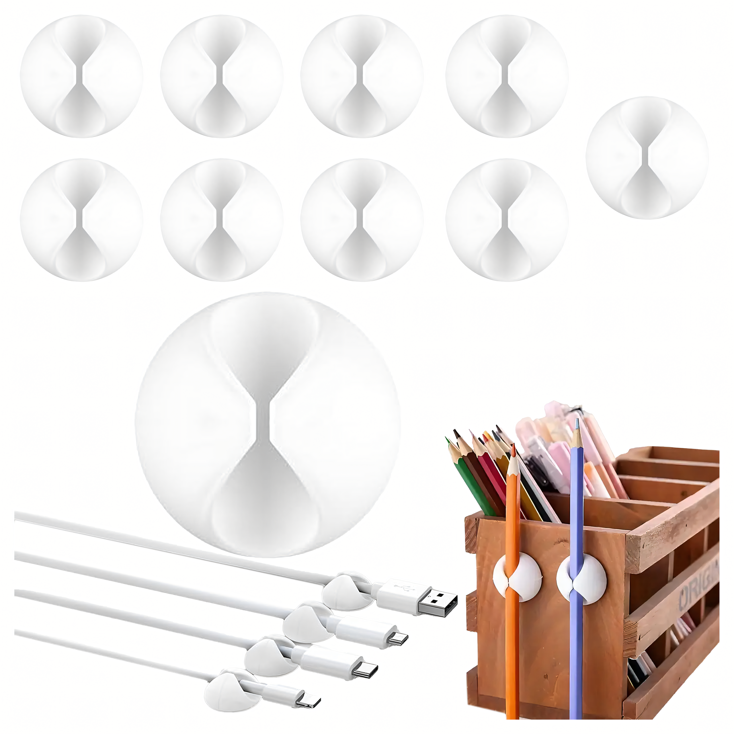 10 x Uchwyt Organizer Klips Wieszak do Kabli Przewodów Ozdób Mocny Biały - obrazek 7