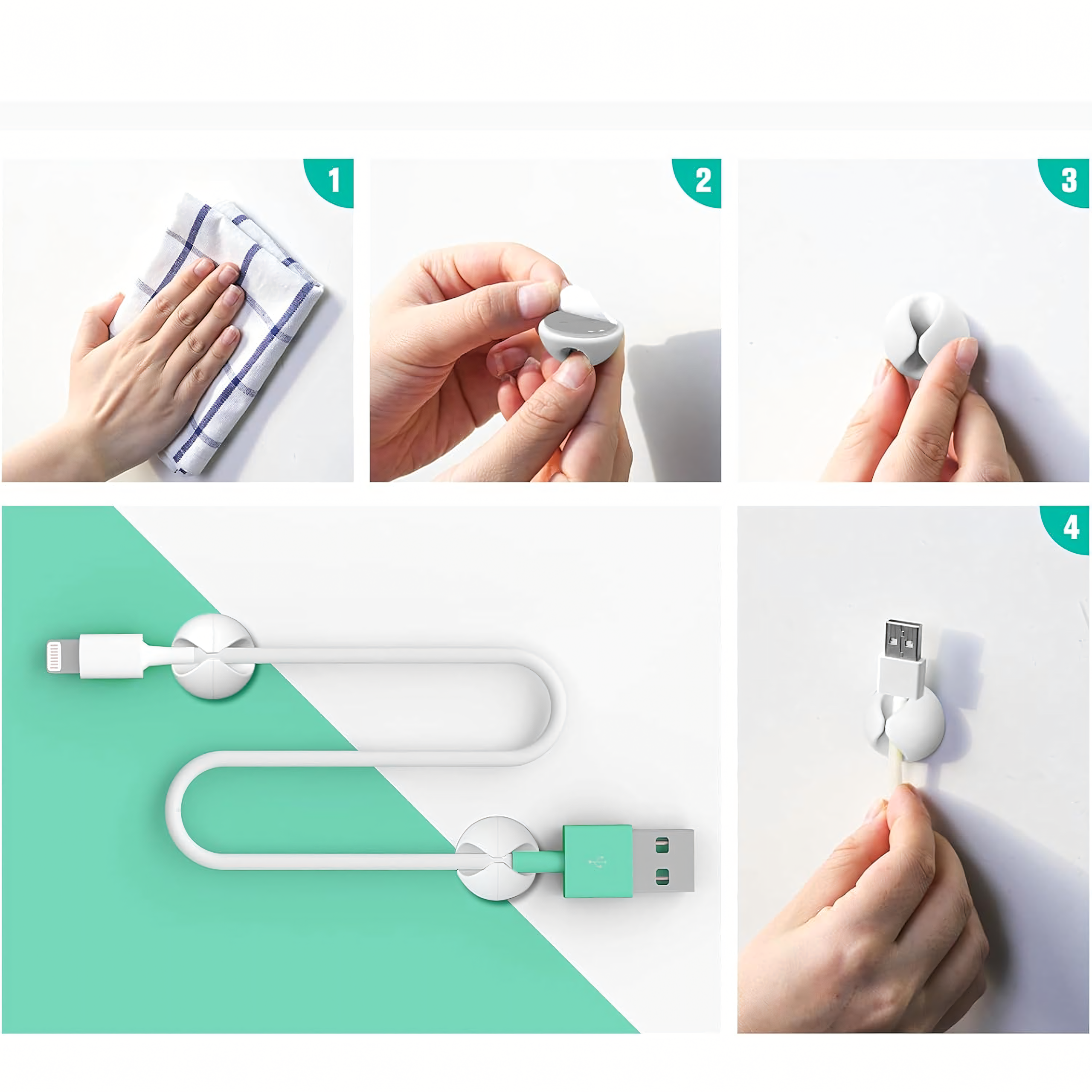 10 x Uchwyt Organizer Klips Wieszak do Kabli Przewodów Ozdób Mocny Biały - obrazek 10