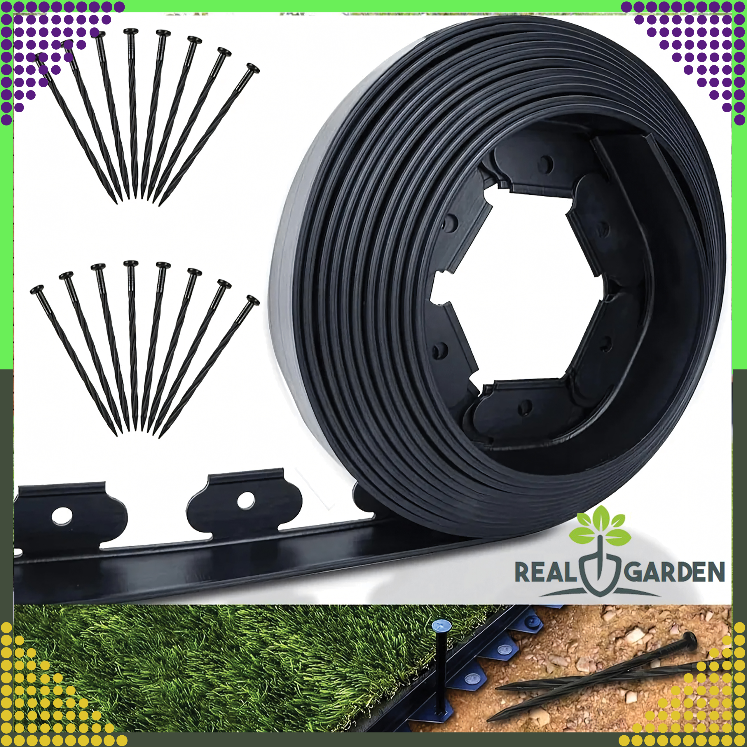 Zestaw Obrzeże Trawnikowe Ogrodowe 60x50x10m 30 Kołków Kotew Kotw Czarne - obrazek 10