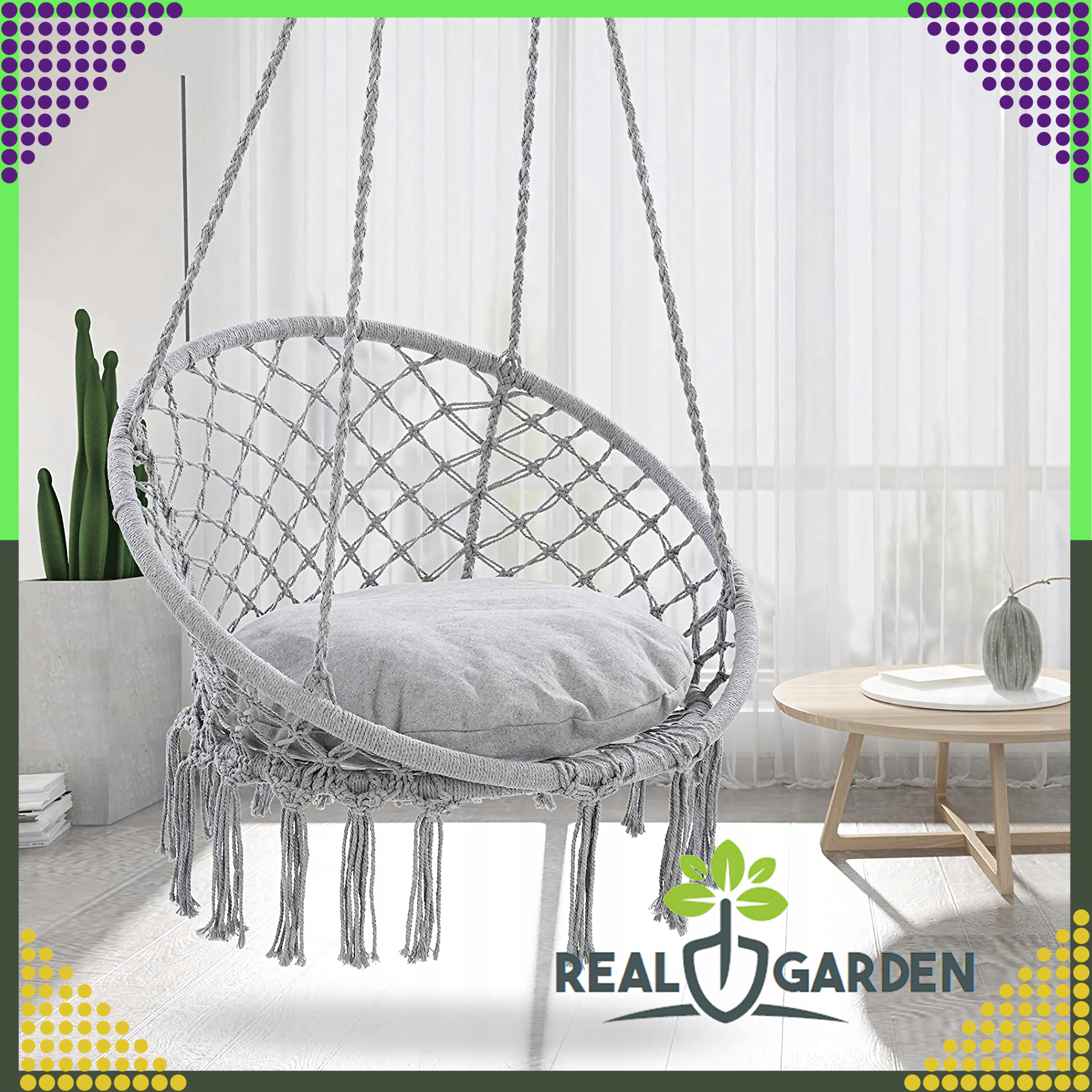 Fotel Wiszący Huśtawka Ogrodowa Bocianie Gniazdo na Ogród Balkon Boho + Poduszka - obrazek 4