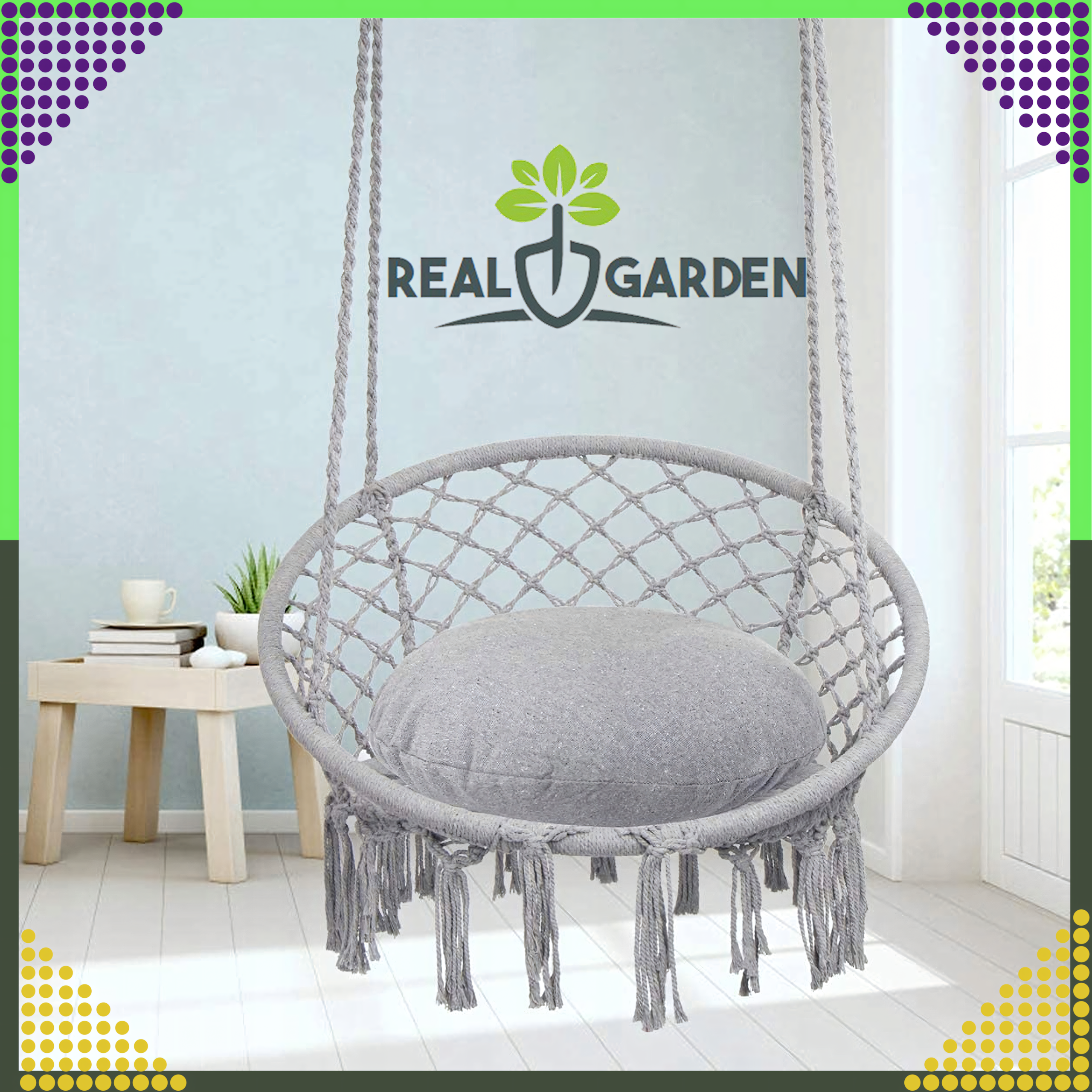 Fotel Wiszący Huśtawka Ogrodowa Bocianie Gniazdo na Ogród Balkon Boho + Poduszka - obrazek 7