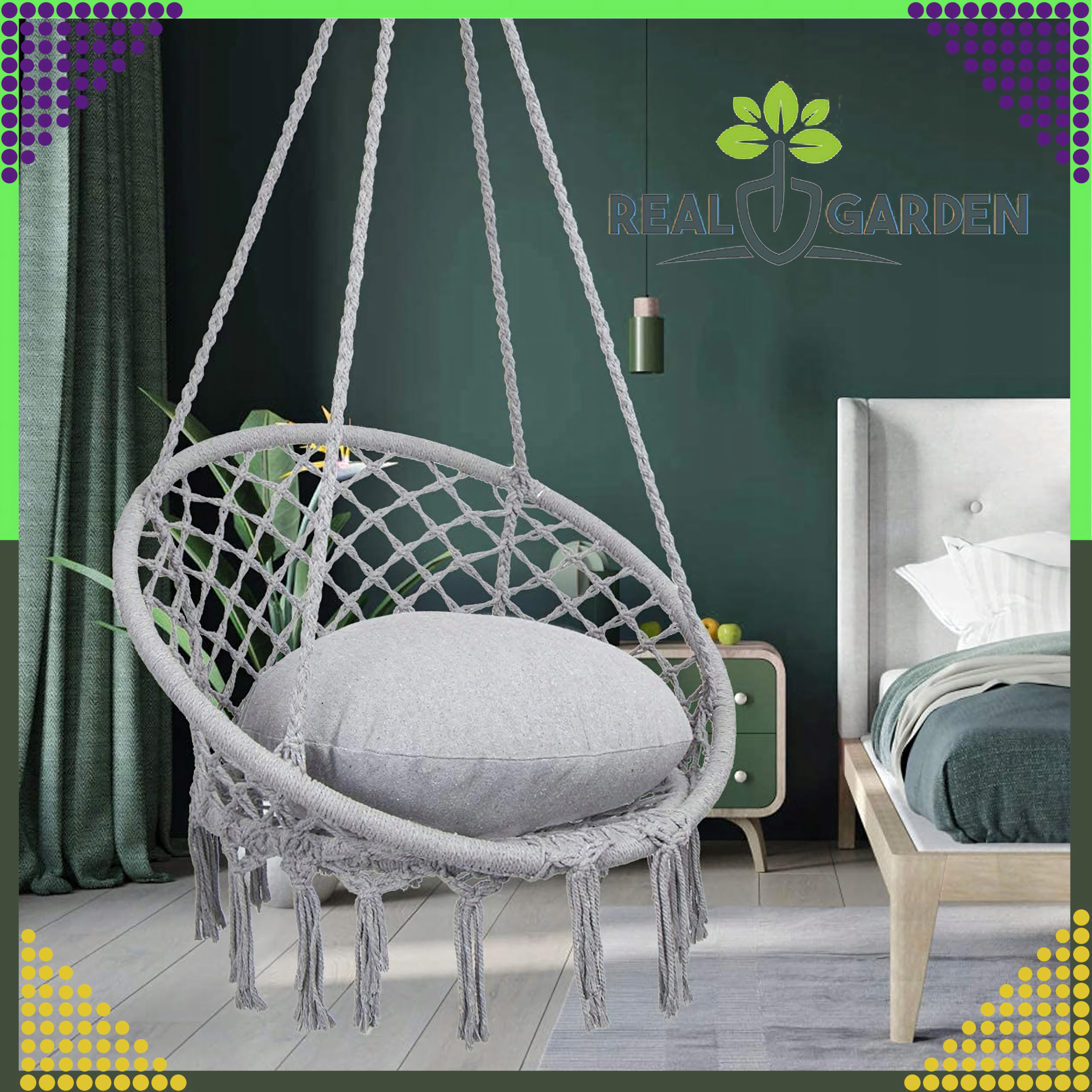 Fotel Wiszący Huśtawka Ogrodowa Bocianie Gniazdo na Ogród Balkon Boho + Poduszka - obrazek 8