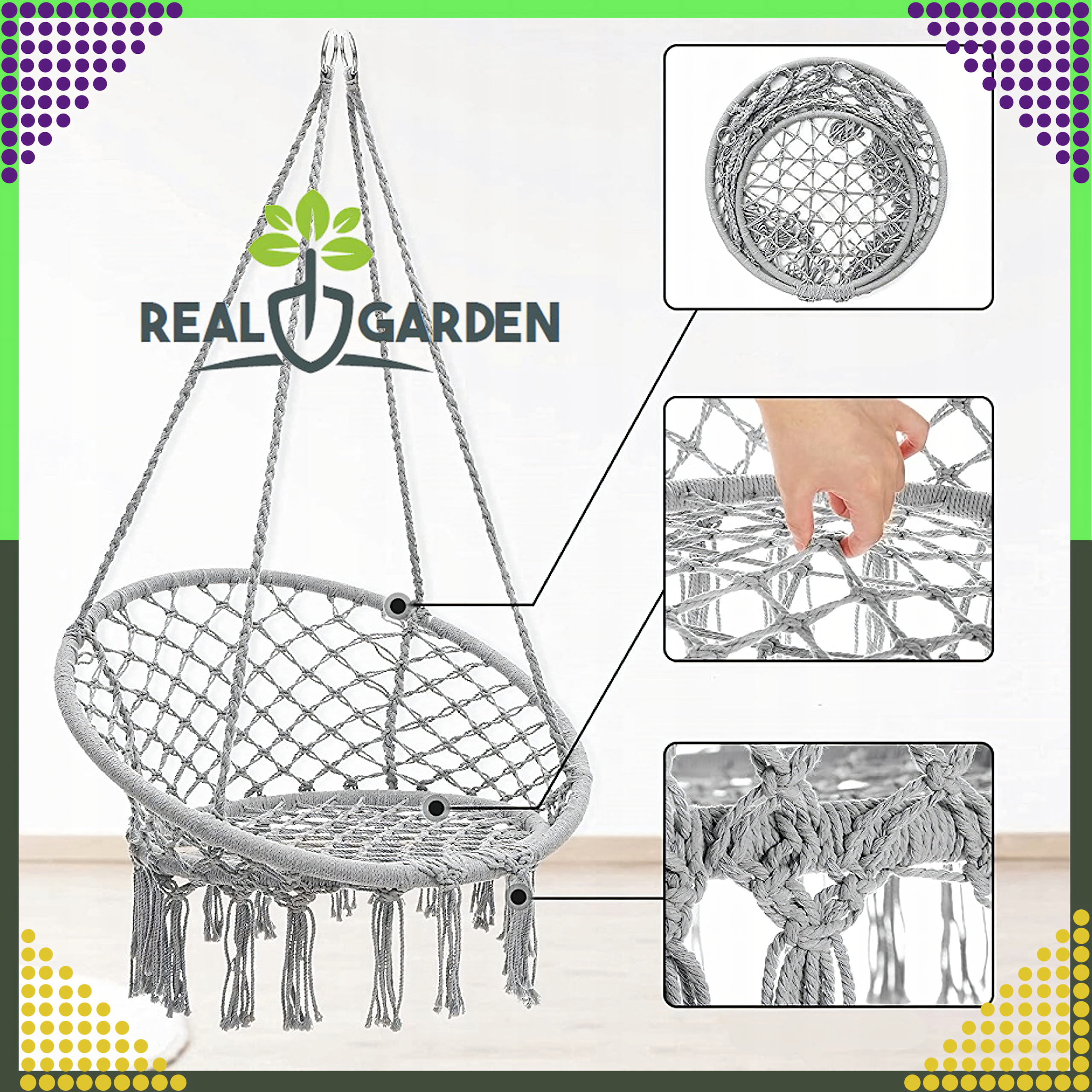 Fotel Wiszący Huśtawka Ogrodowa Bocianie Gniazdo na Ogród Balkon Boho + Poduszka - obrazek 11