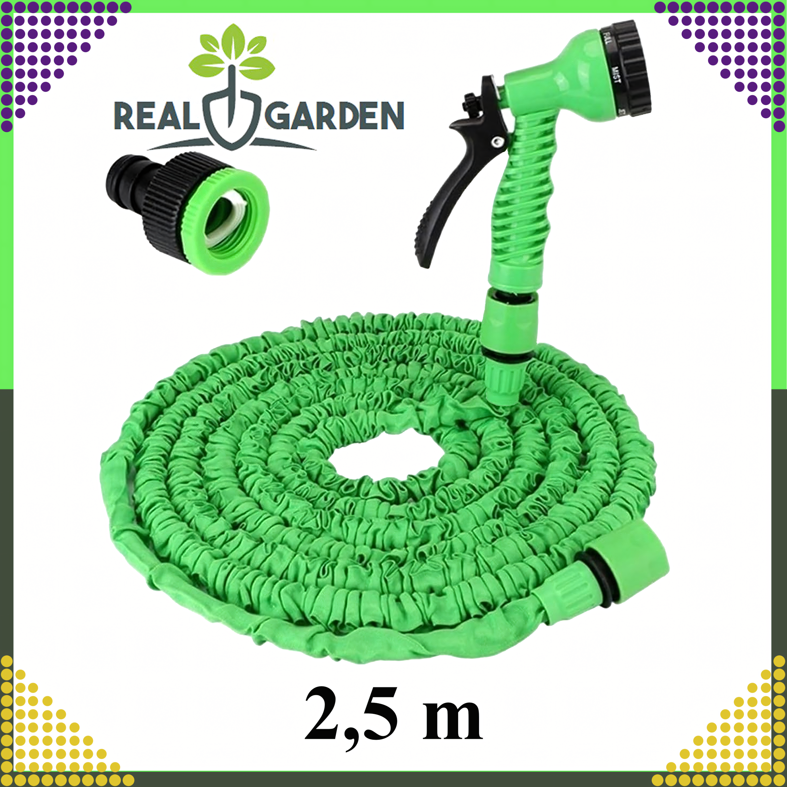 Wąż Ogrodowy Rozciągliwy Elastyczny 2,5-7,5m Złączki Pistolet Uniwersalny - obrazek 3