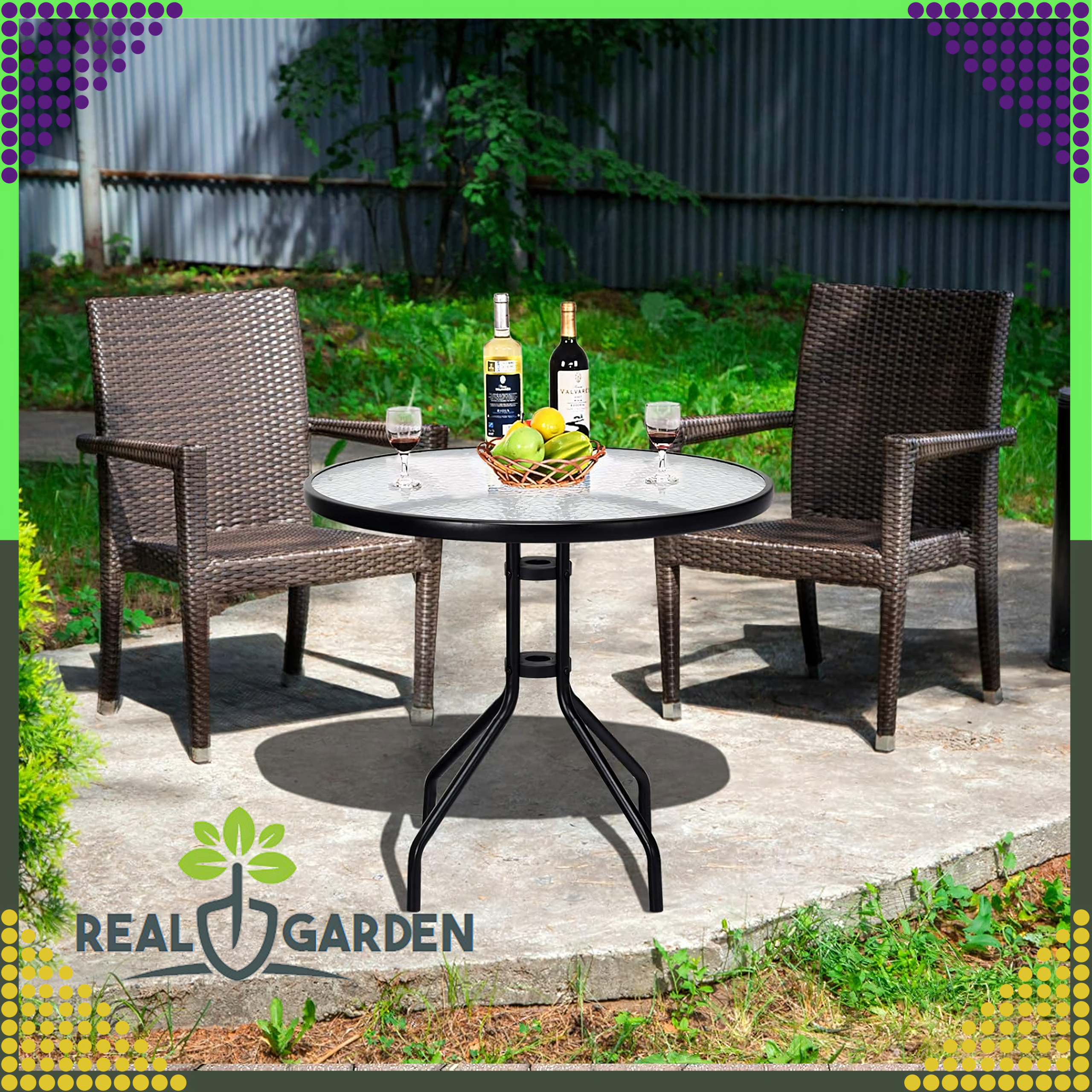 Stolik Szklany Hartowany Kawowy na Balkon Taras Patio Okrągły Czarny 60 cm - obrazek 10