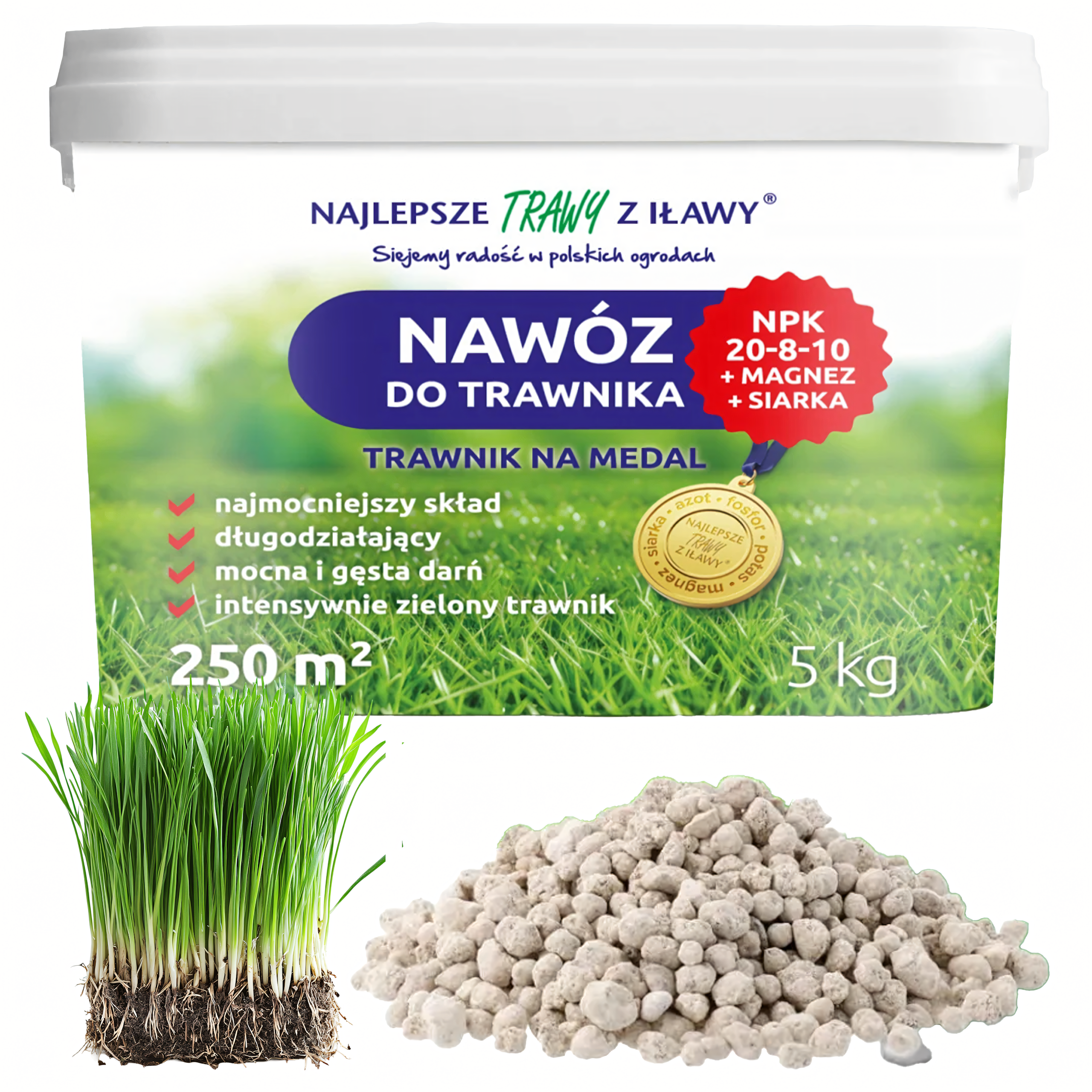 Nawóz do Trawnika Trawy Wieloskładnikowy NPK 20-8-10 Granulat 5 kg 250 m