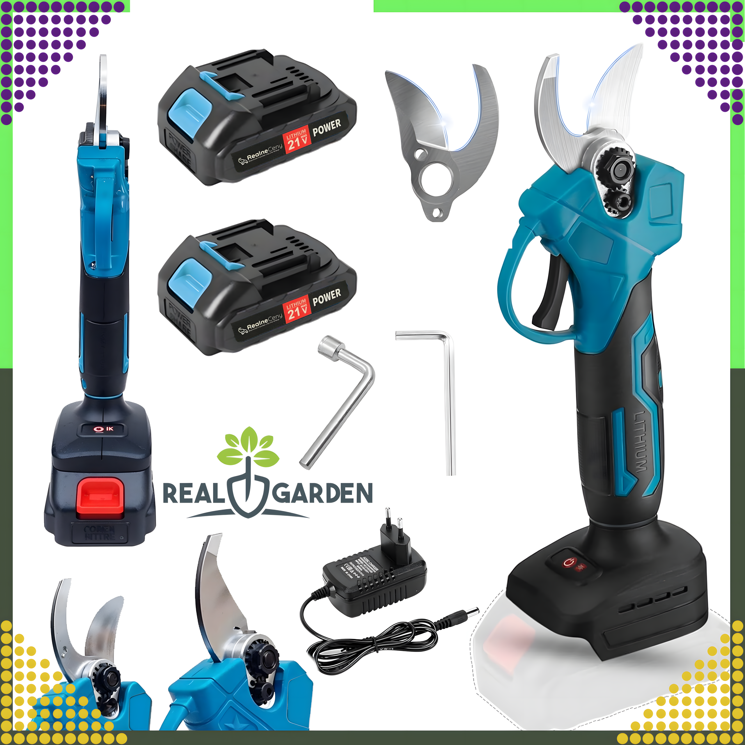 Sekator Ogrodowy do Krzewów Gałęzi Nożyce Ręczne Mocny 2 x Akumulator Zestaw - obrazek 11