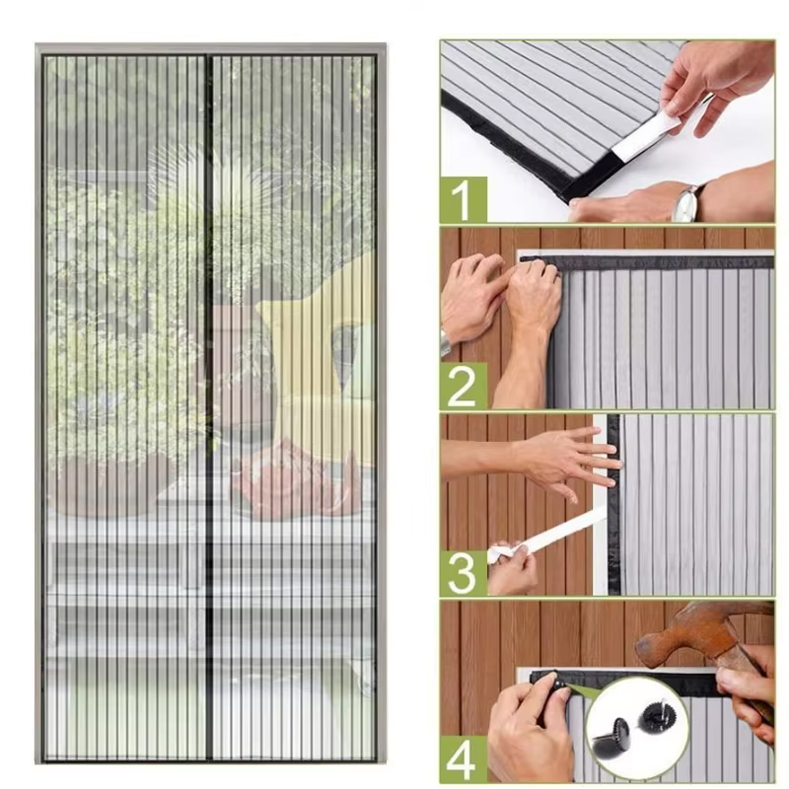 Moskitiera Siatka na Drzwi Duża Magnes Zasłona Kurtyna Szczelna 210x100 cm - obrazek 6