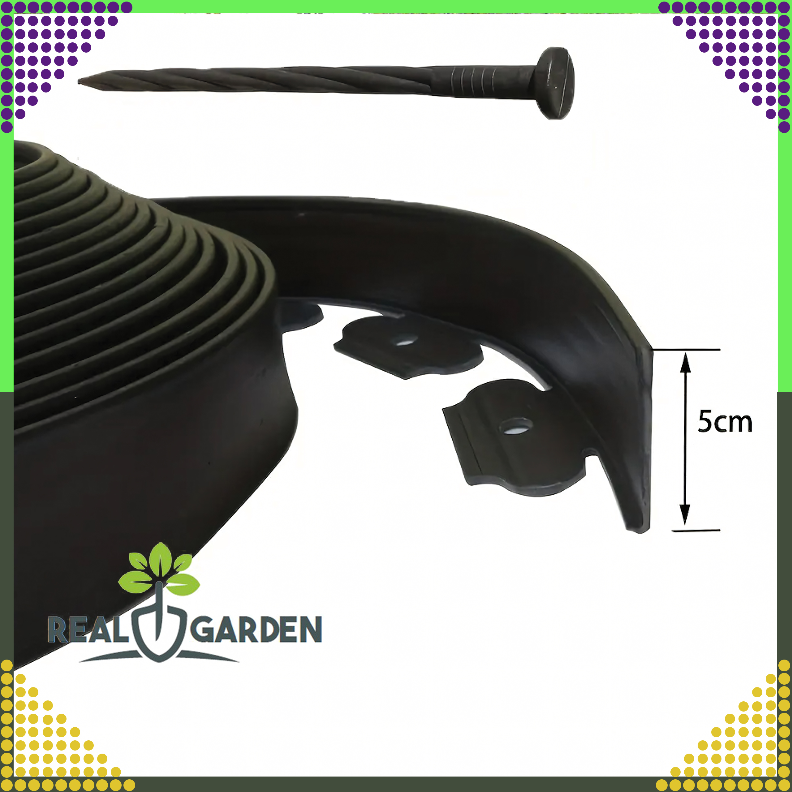 Zestaw Obrzeże Trawnikowe Ogrodowe 50x50x10m 30 Kołków Kotew Czarne - obrazek 8