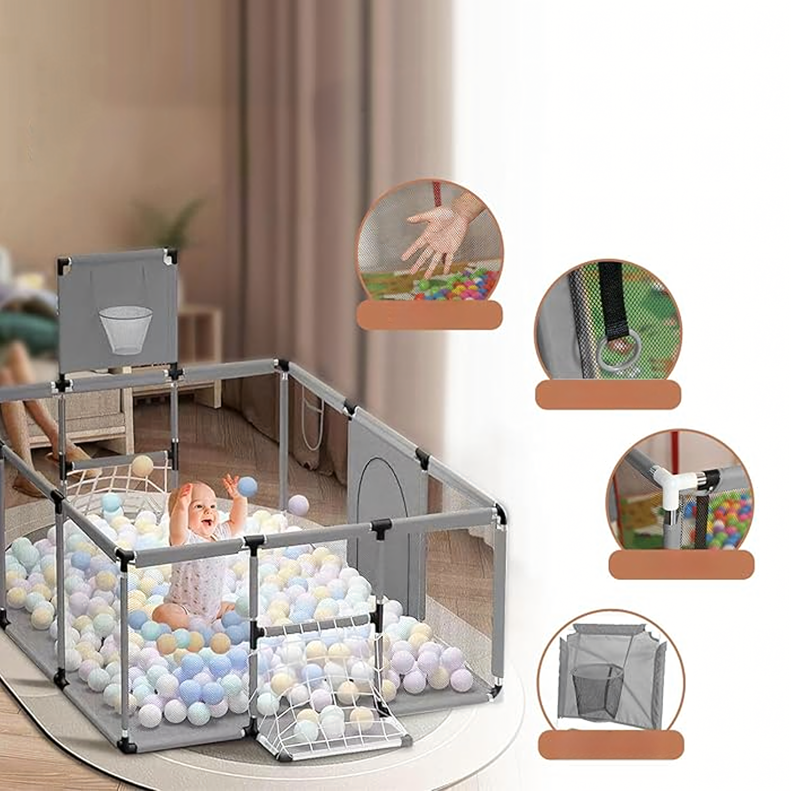 PALETA 72 SZT Kojec Dziecięcy Plac Zabaw Suchy Basen dla Dzieci 235x129cm Boisko Piłki - obrazek 10