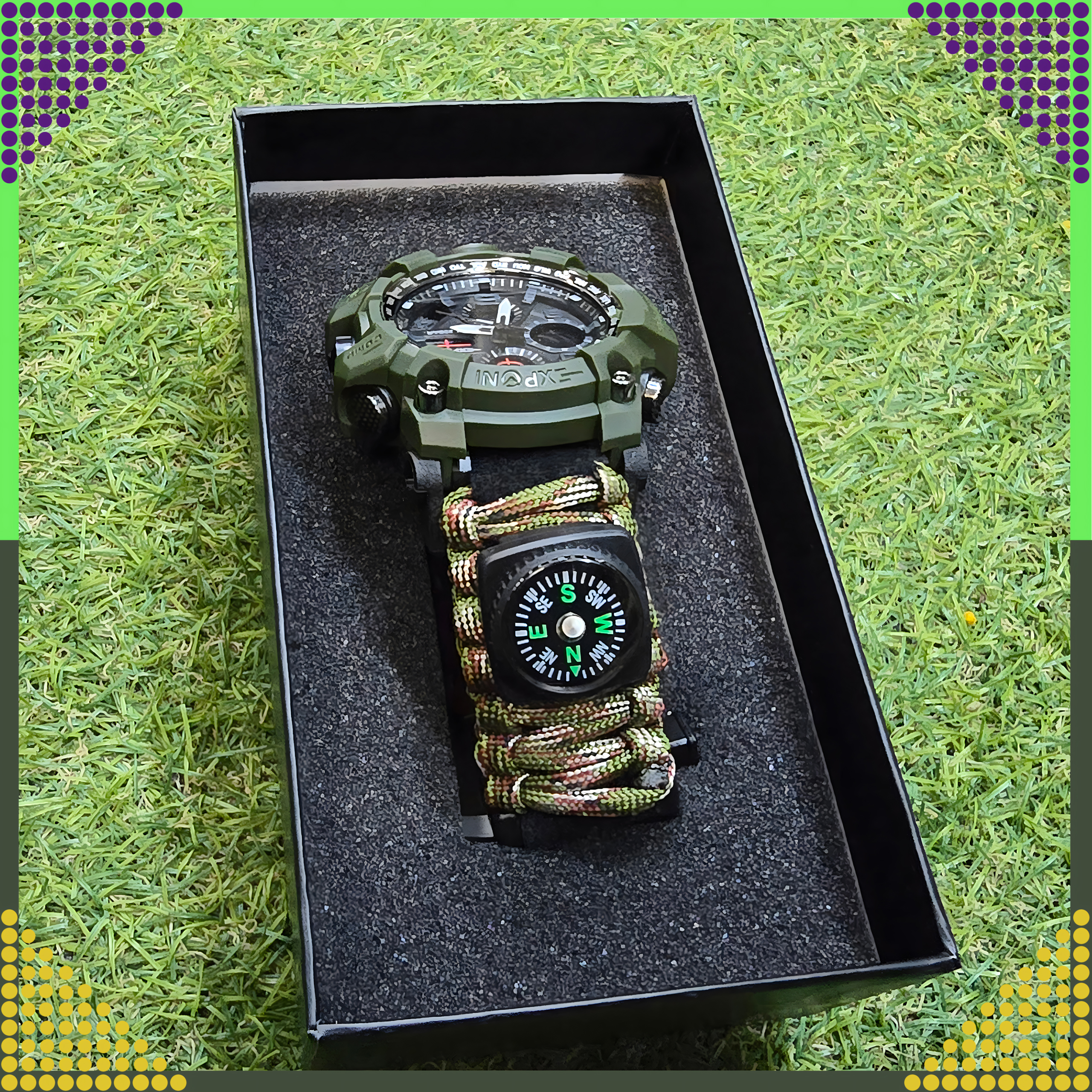 Zegarek Survivalowy Wojskowy 8w1 Nóż Krzesiwo Kompas Paracord Bransoletka - obrazek 4