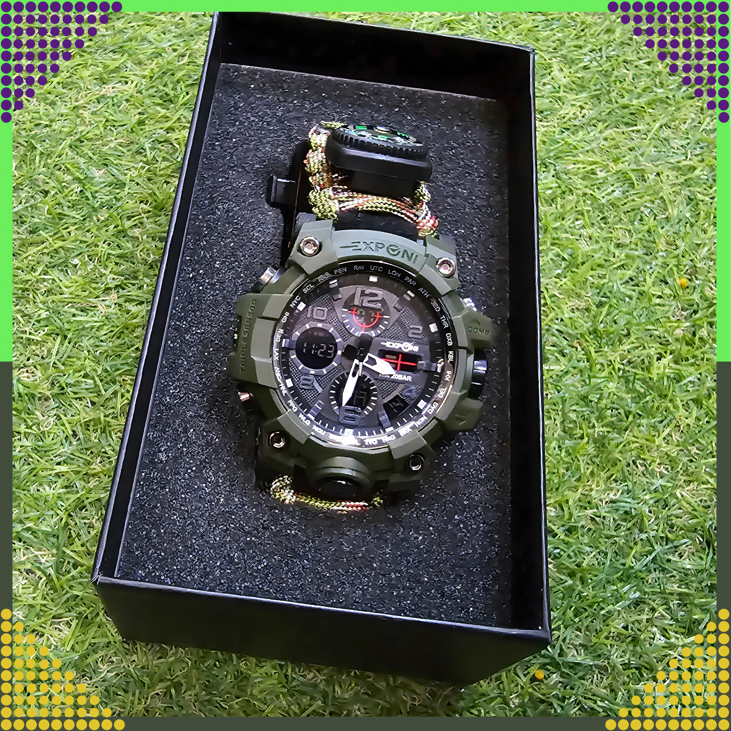 Zegarek Survivalowy Wojskowy 8w1 Nóż Krzesiwo Kompas Paracord Bransoletka - obrazek 5