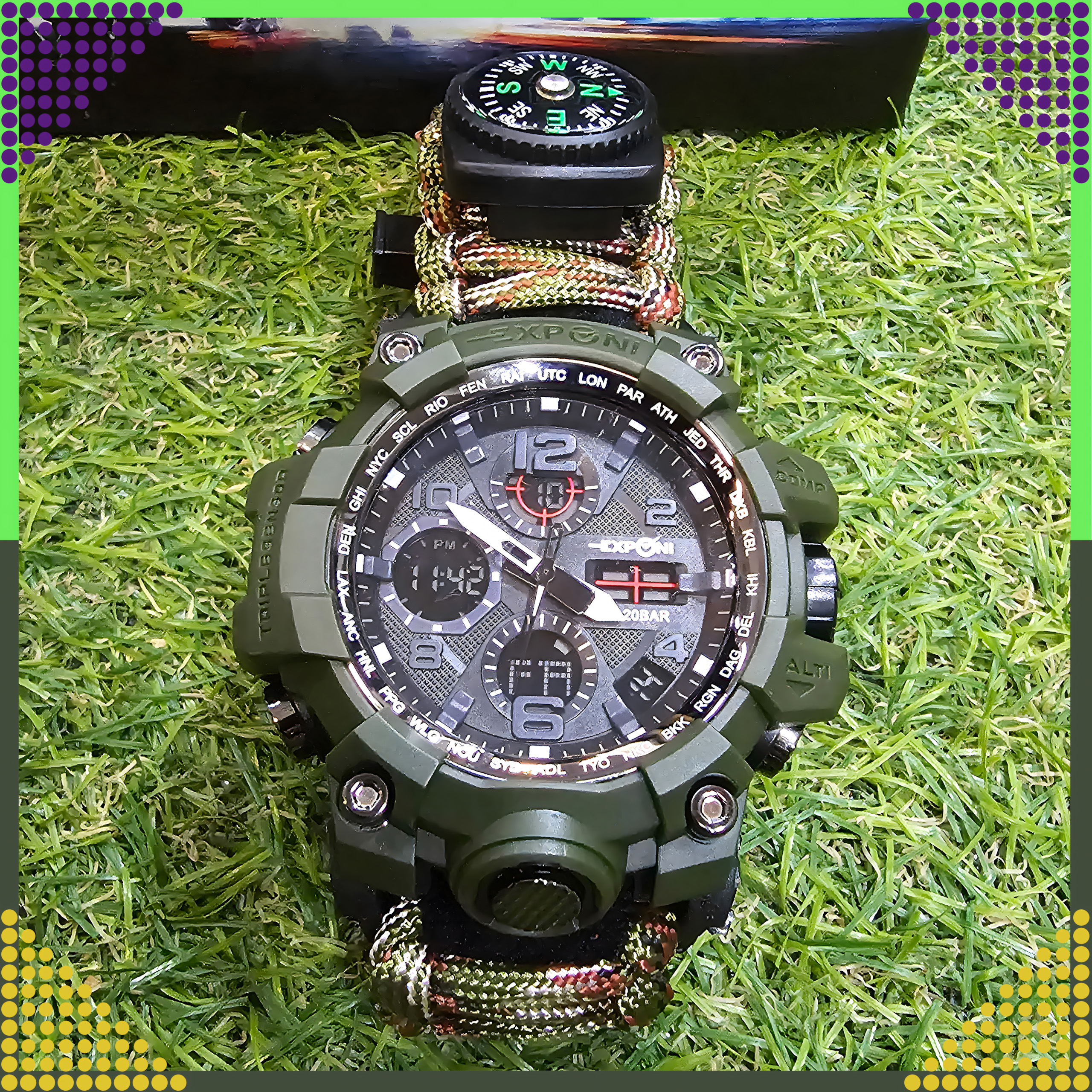 Zegarek Survivalowy Wojskowy 8w1 Nóż Krzesiwo Kompas Paracord Bransoletka - obrazek 6