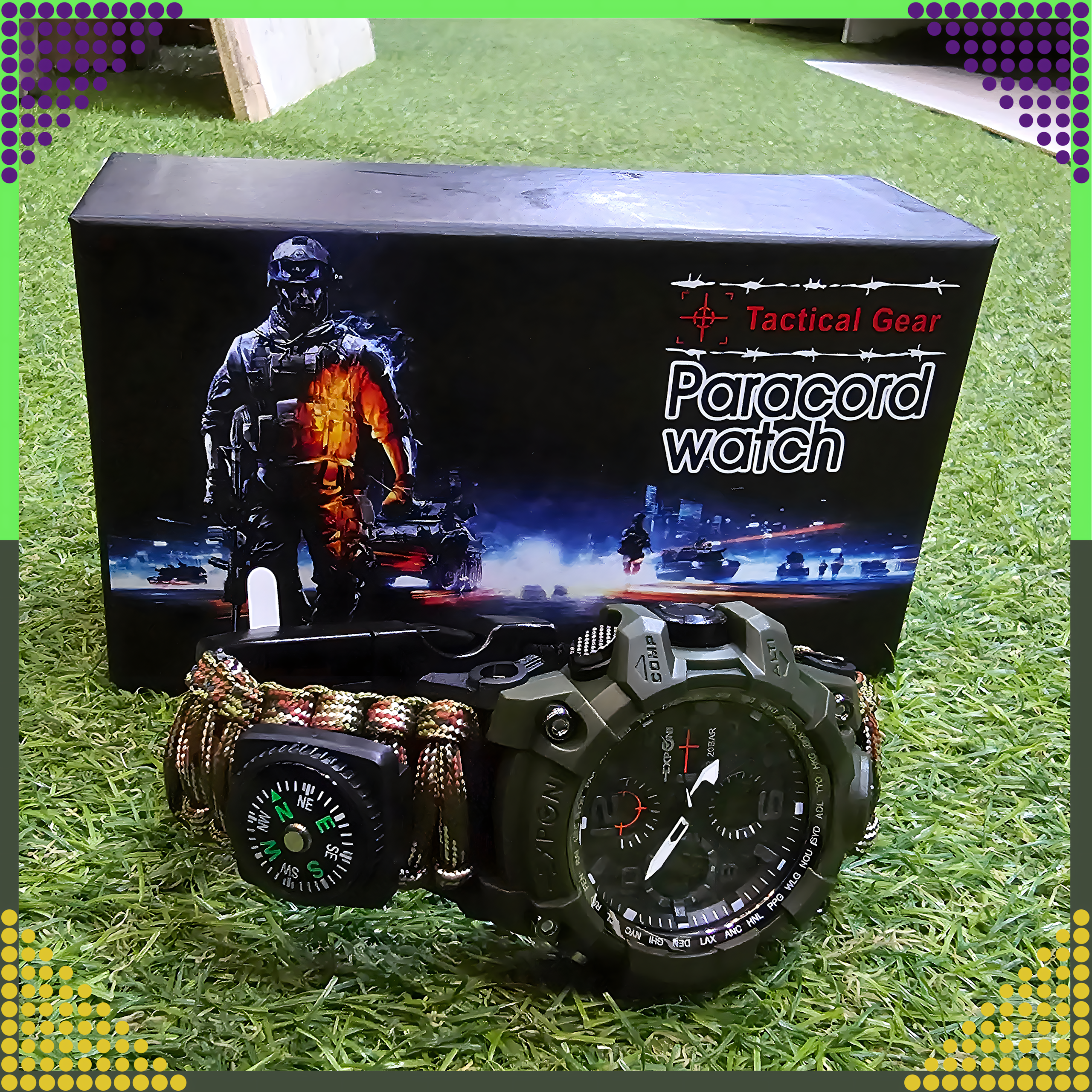 Zegarek Survivalowy Wojskowy 8w1 Nóż Krzesiwo Kompas Paracord Bransoletka - obrazek 7