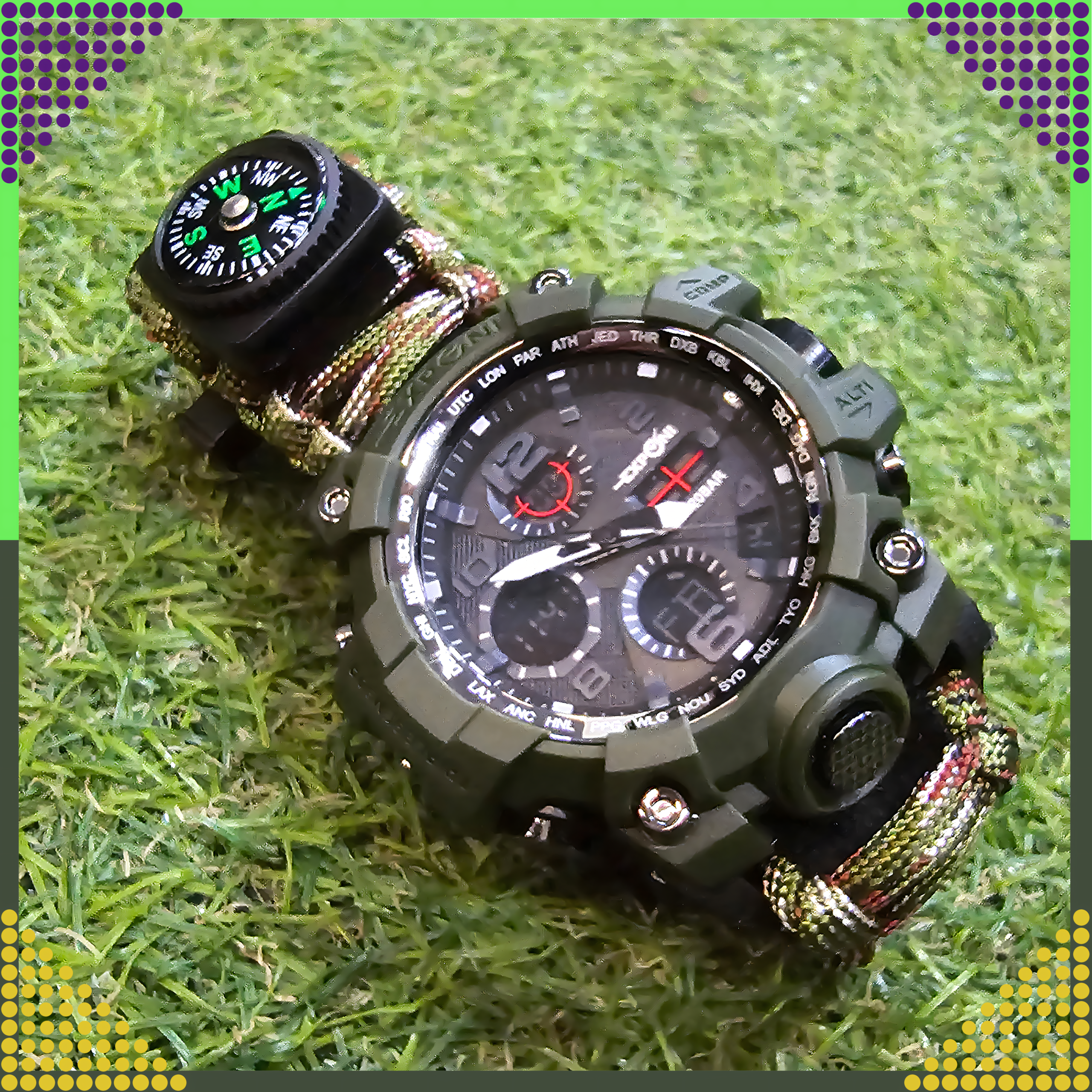 Zegarek Survivalowy Wojskowy 8w1 Nóż Krzesiwo Kompas Paracord Bransoletka - obrazek 9