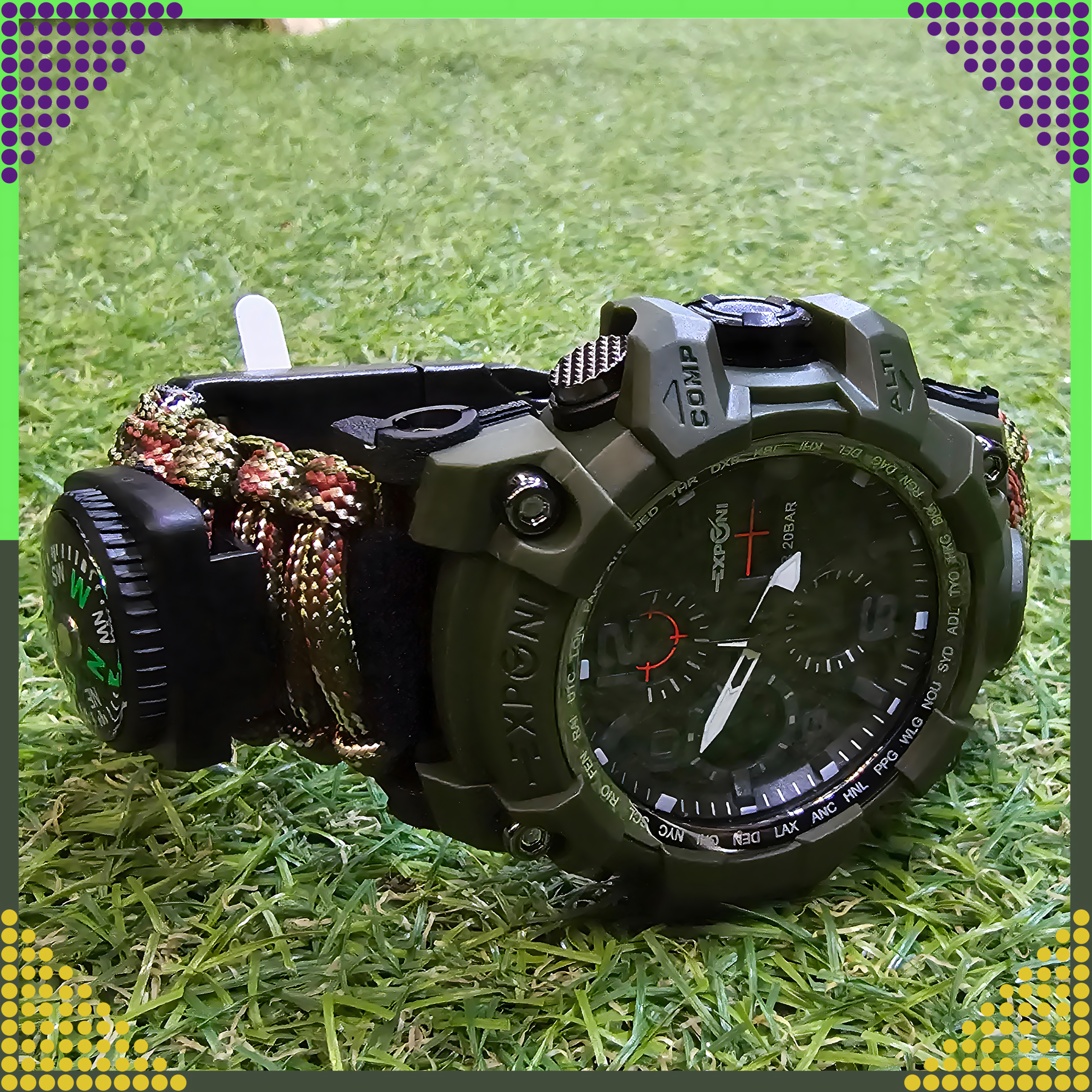 Zegarek Survivalowy Wojskowy 8w1 Nóż Krzesiwo Kompas Paracord Bransoletka - obrazek 10