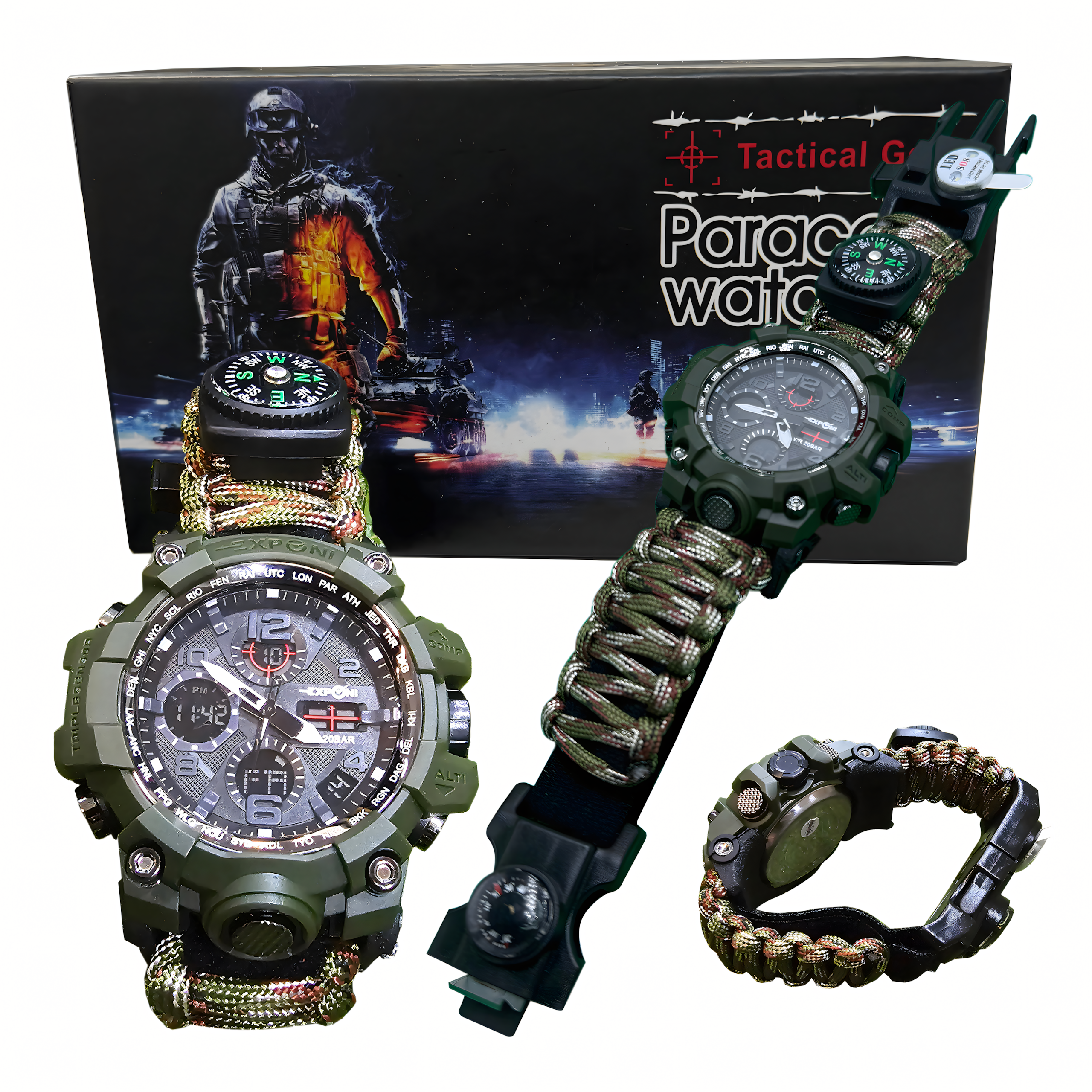 Zegarek Survivalowy Wojskowy 8w1 Nóż Krzesiwo Kompas Paracord Bransoletka - obrazek 11