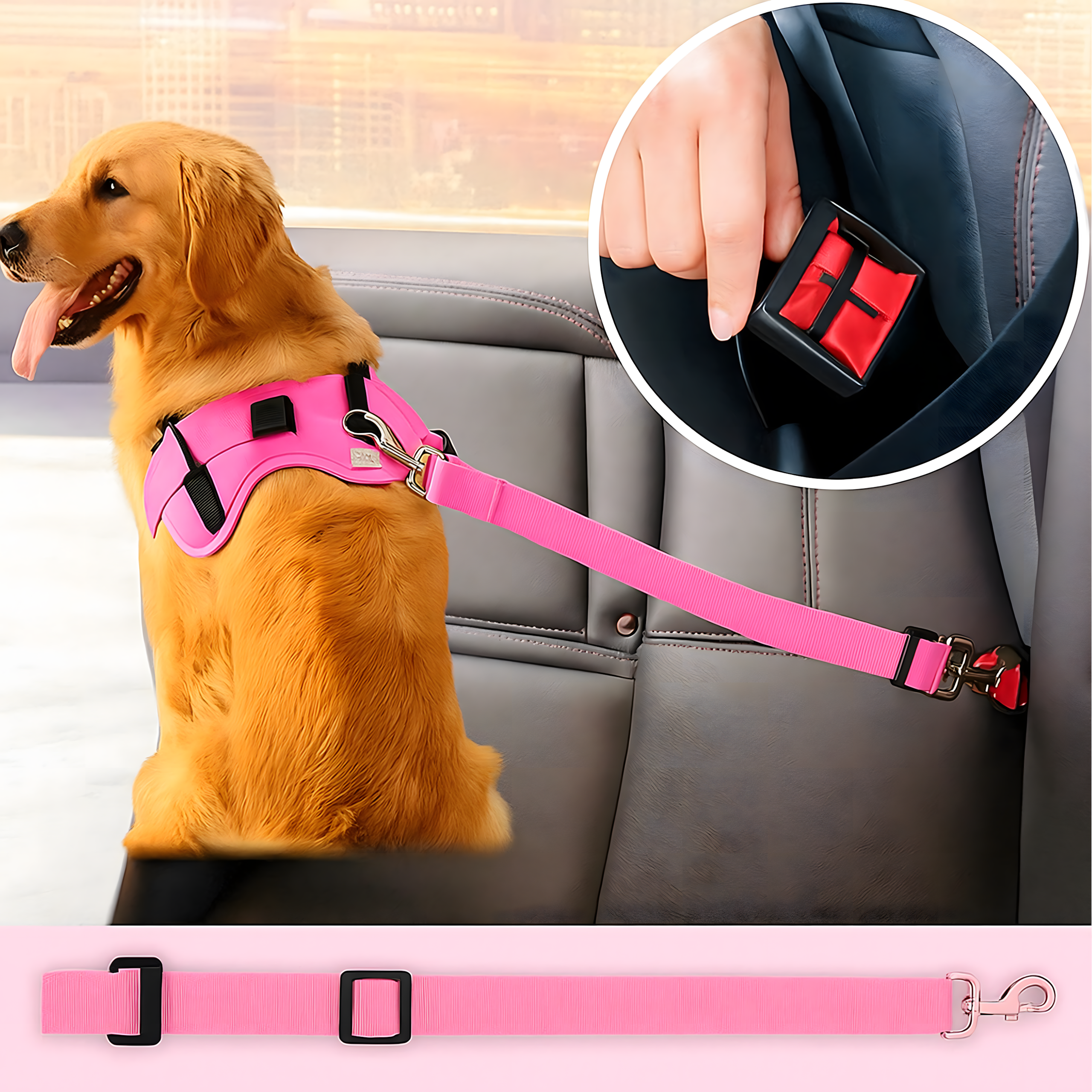 Pas Bezpieczeństwa dla Psa Kota do Samochodu Smycz Regulowana do Auta - obrazek 11