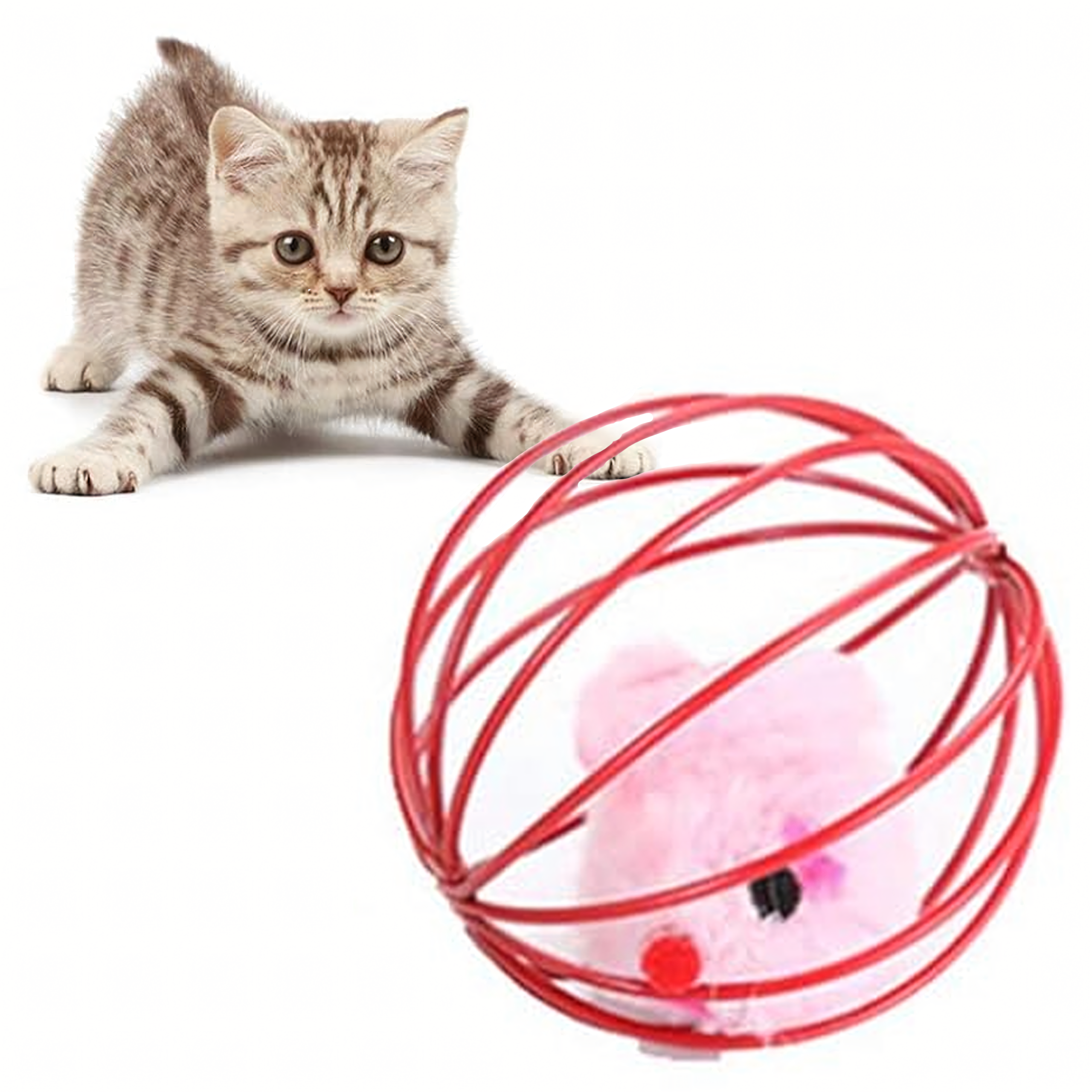 Zabawka Piłka dla Kota Interaktywna Myszka Piórka Grzechotka Kula Druciana