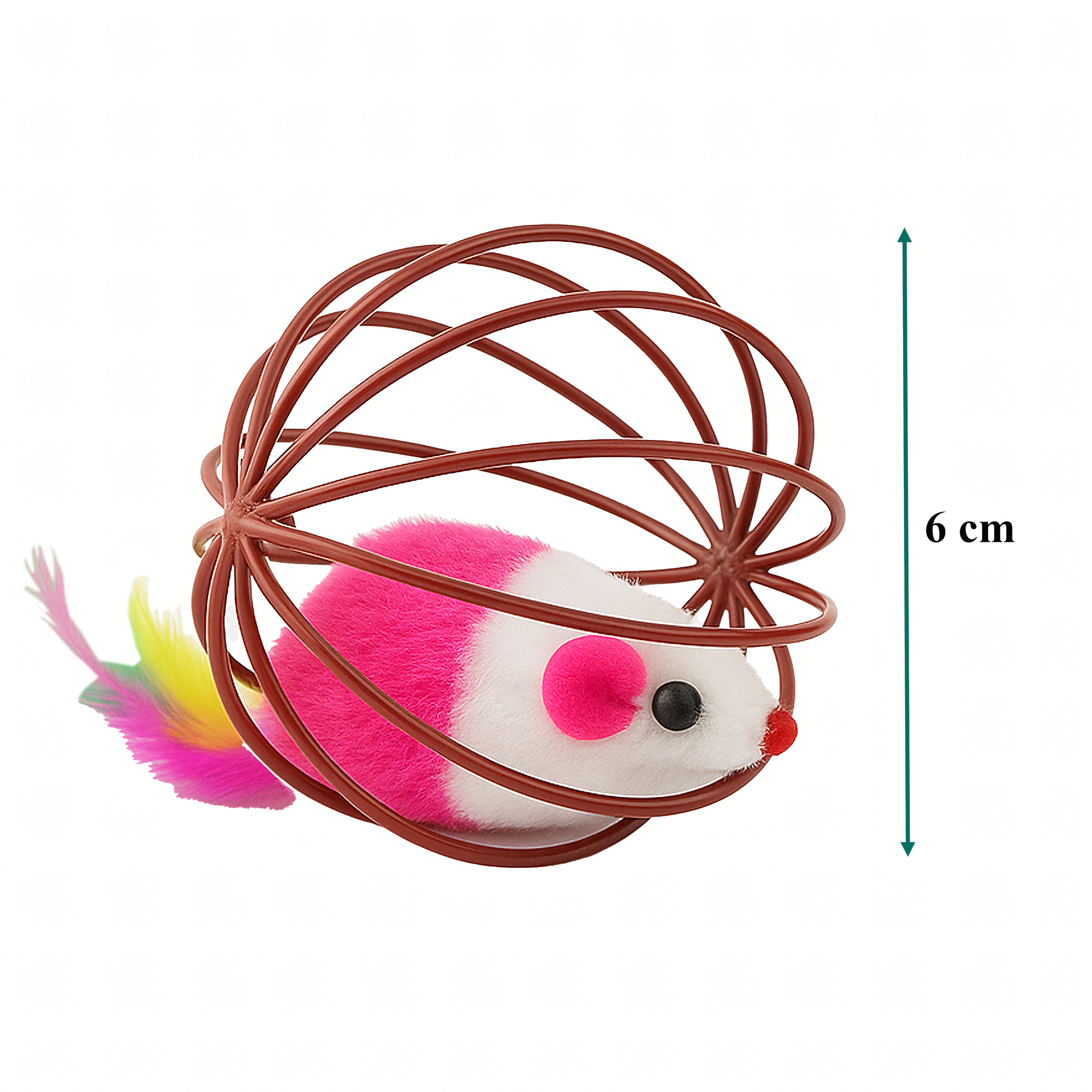 Zabawka Piłka dla Kota Interaktywna Myszka Piórka Grzechotka Kula Druciana - obrazek 3