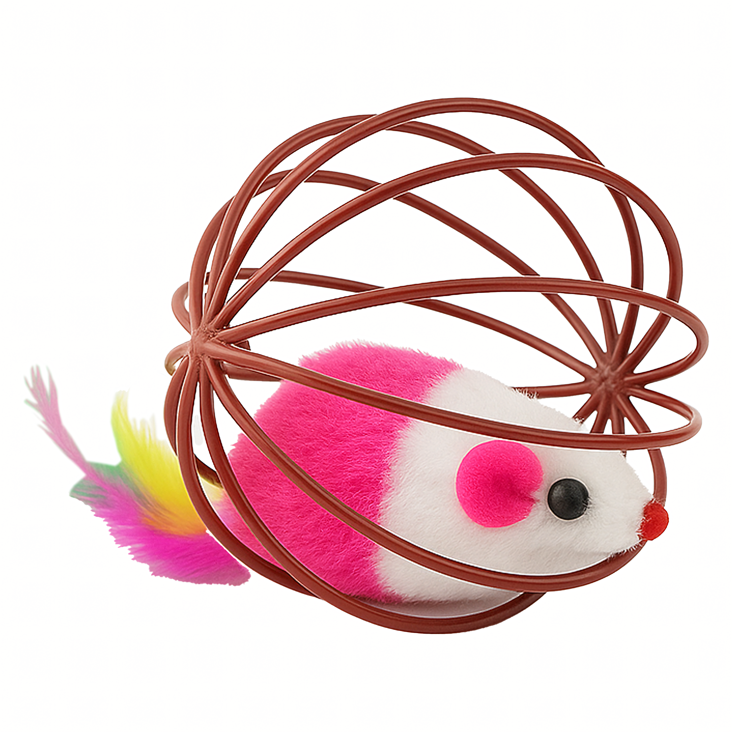 Zabawka Piłka dla Kota Interaktywna Myszka Piórka Grzechotka Kula Druciana - obrazek 4