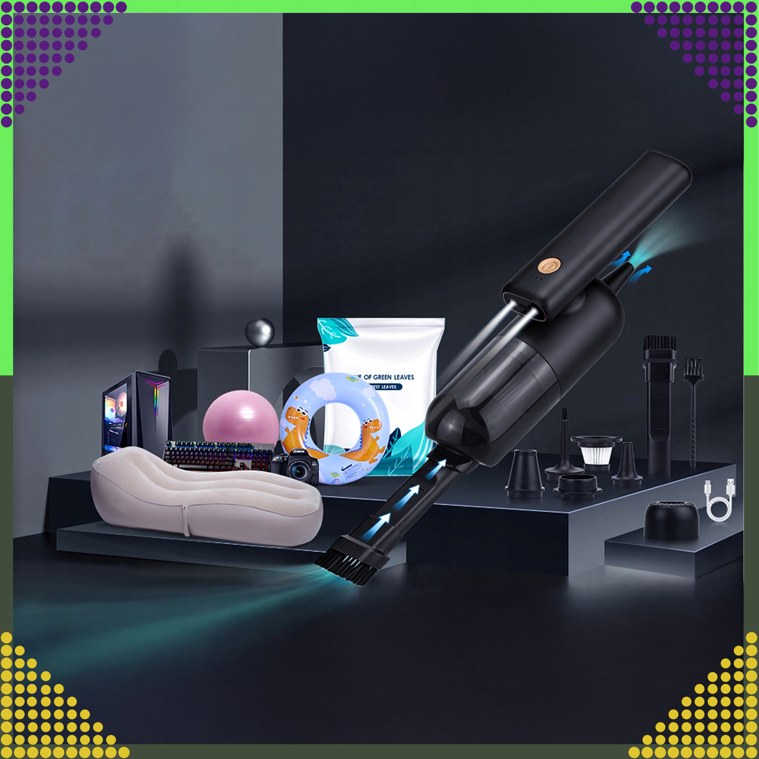 Ręczny Odkurzacz Samochodowy Bezprzewodowy do Auta Domu 2w1 Dmuchawa Led - obrazek 9