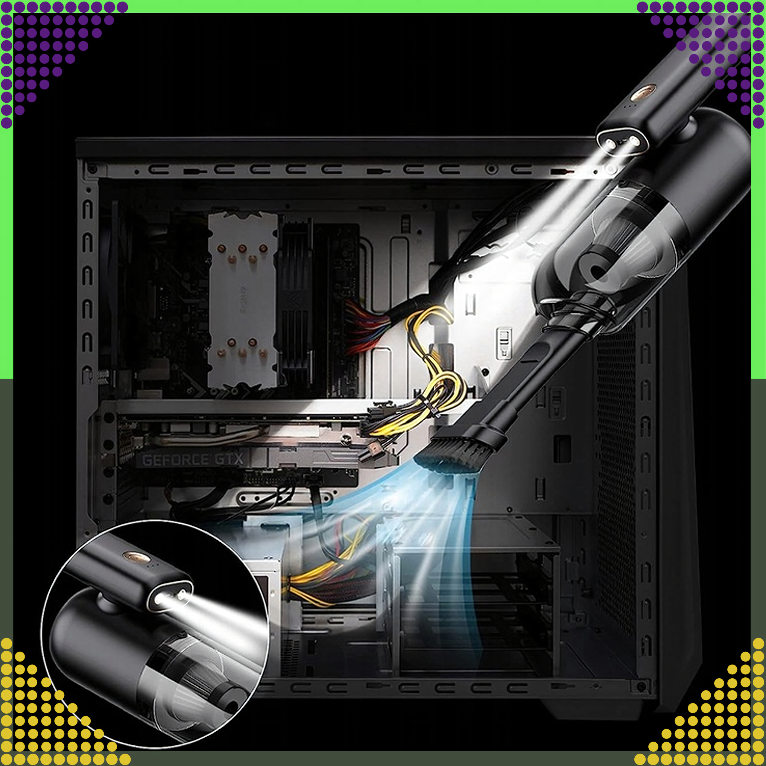 Ręczny Odkurzacz Samochodowy Bezprzewodowy do Auta Domu 2w1 Dmuchawa Led - obrazek 10