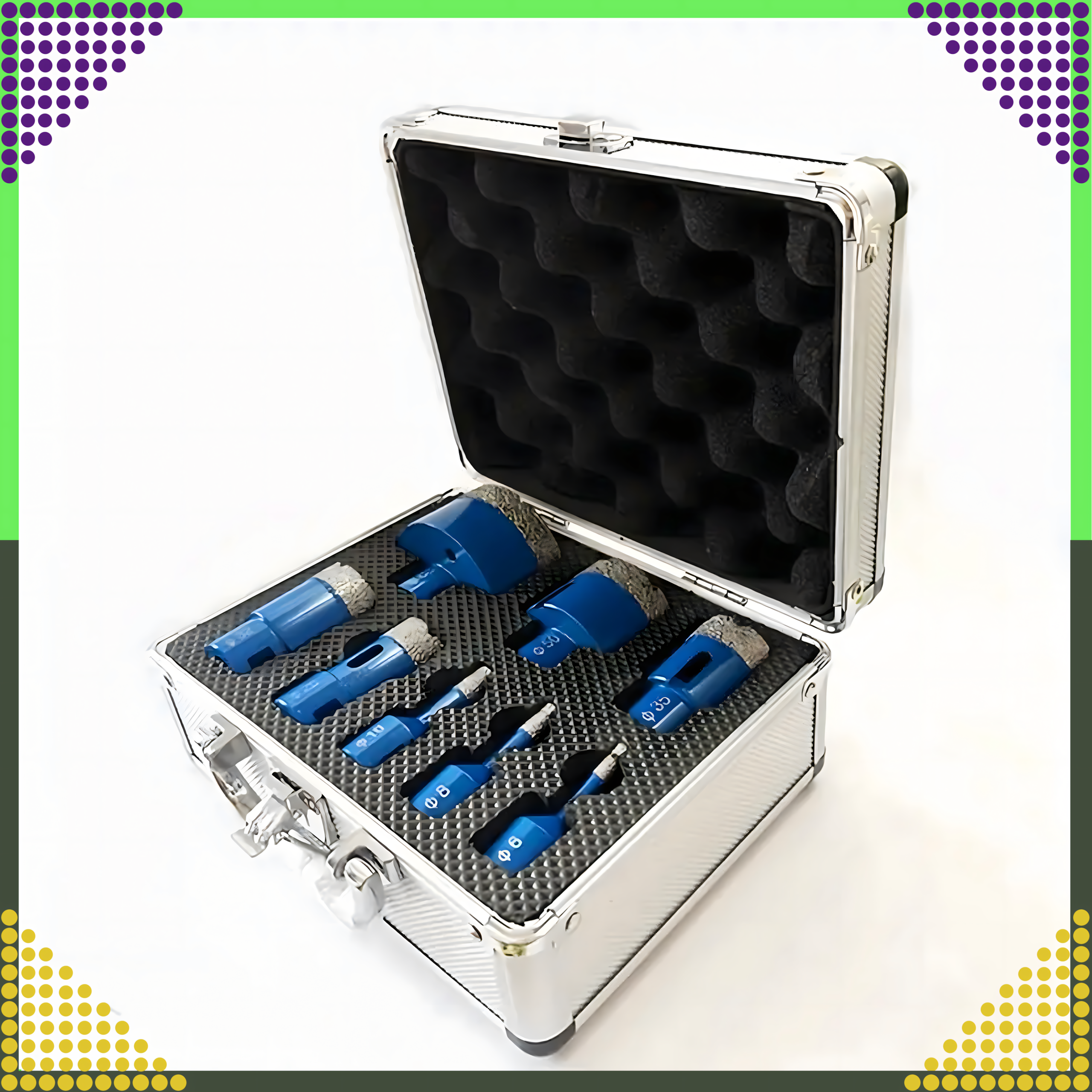 Zestaw Otwornic Koronki Wiertła Diamentowe do Gresu Płytek 6-68mm Walizka