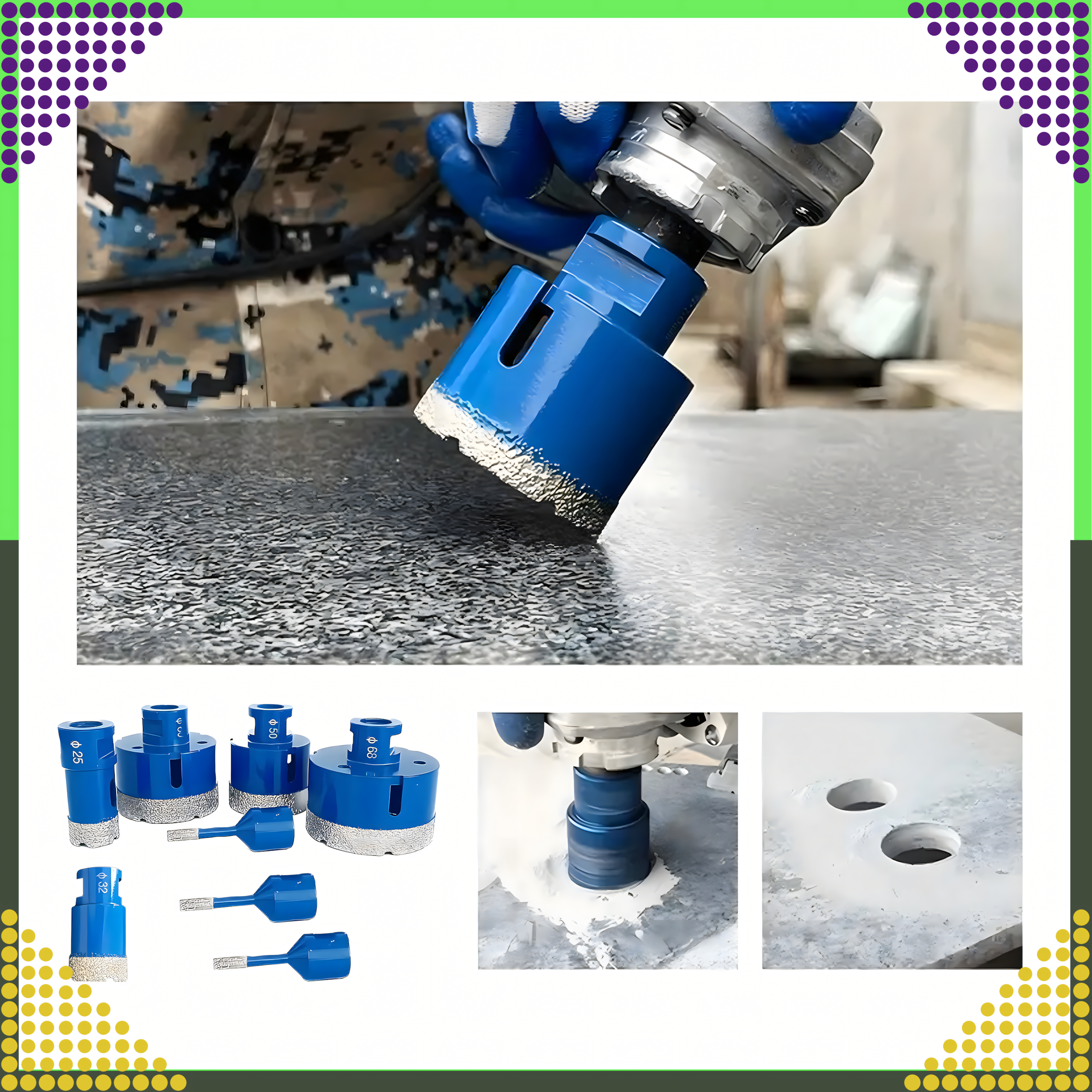 Zestaw Otwornic Koronki Wiertła Diamentowe do Gresu Płytek 6-68mm Walizka - obrazek 9