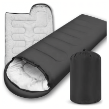 Śpiwór 2w1 Mumia Turystyczny Lekki Ciepły Kołdra Kaptur 210×75 cm Czarny 950g